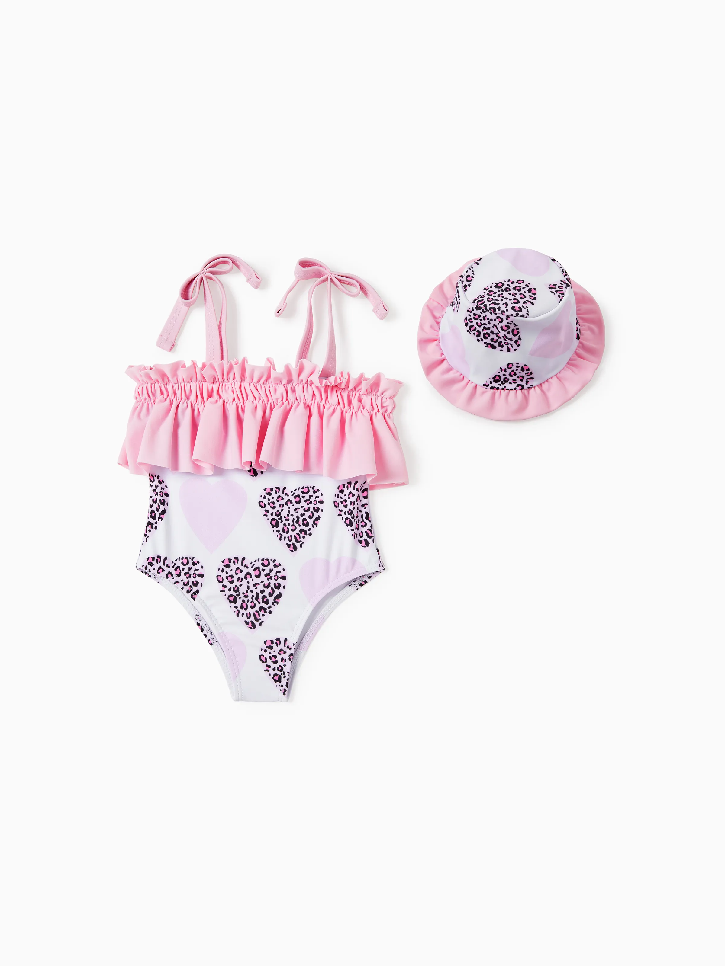 Bébé Fille 2pcs Childlike Animal Ruffle Maillot De Bain avec Chapeau