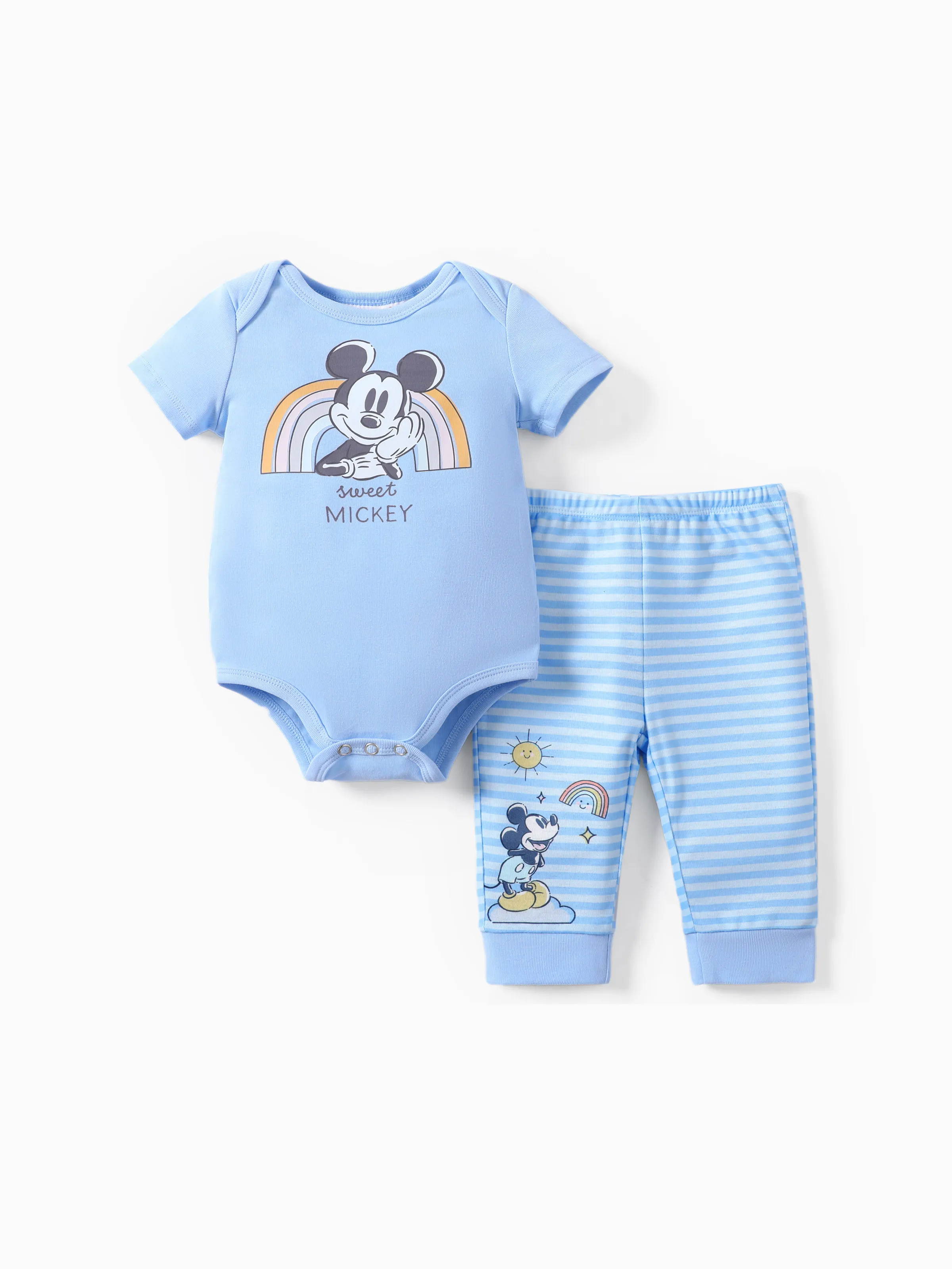 

Disney Mickey and Friends 2pcs Baby Boys/Girls Naia™ Character Print Rainbow Romper with Striped Pant Set