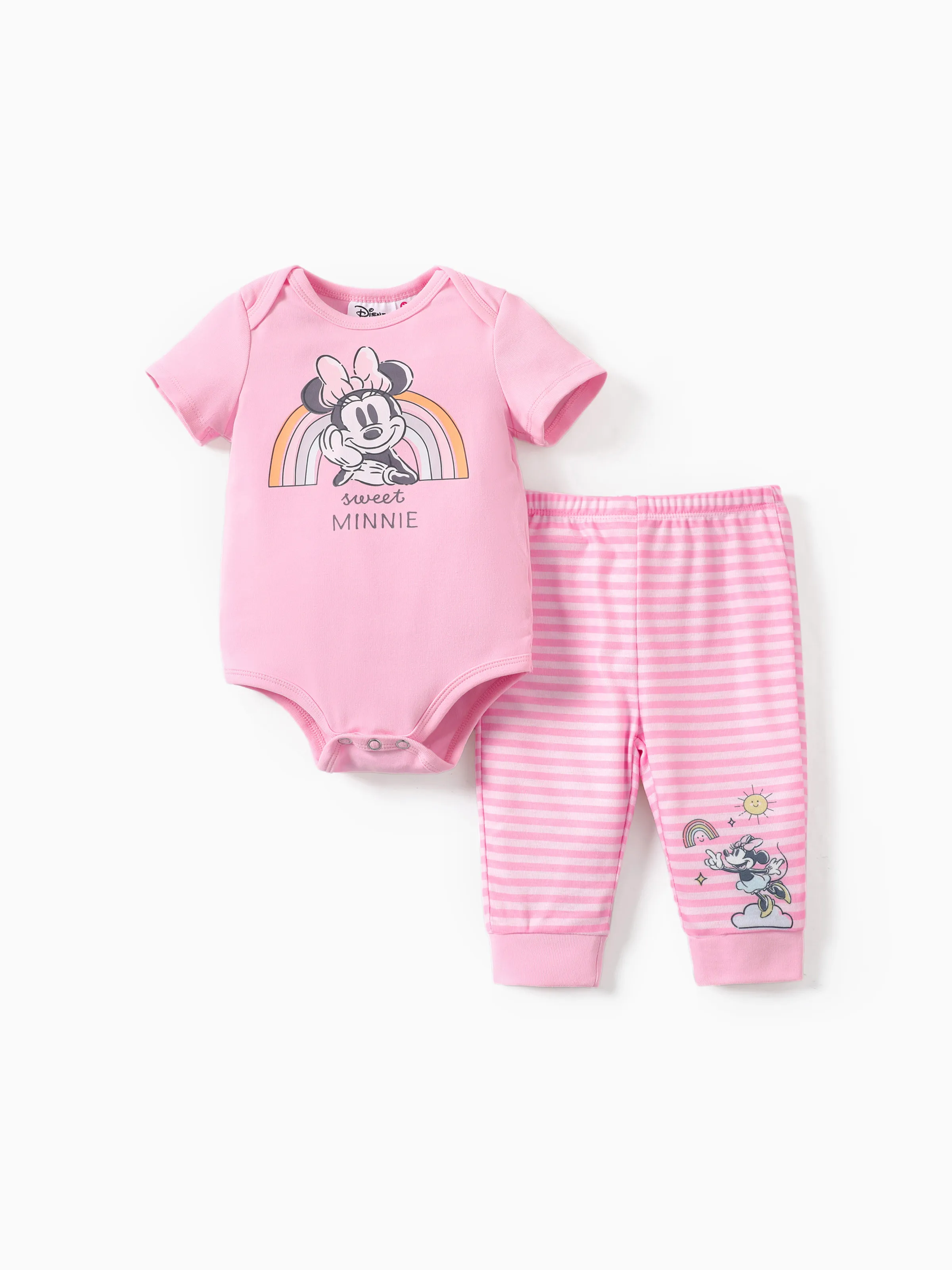 

Disney Mickey and Friends 2pcs Baby Boys/Girls Naia™ Character Print Rainbow Romper with Striped Pant Set