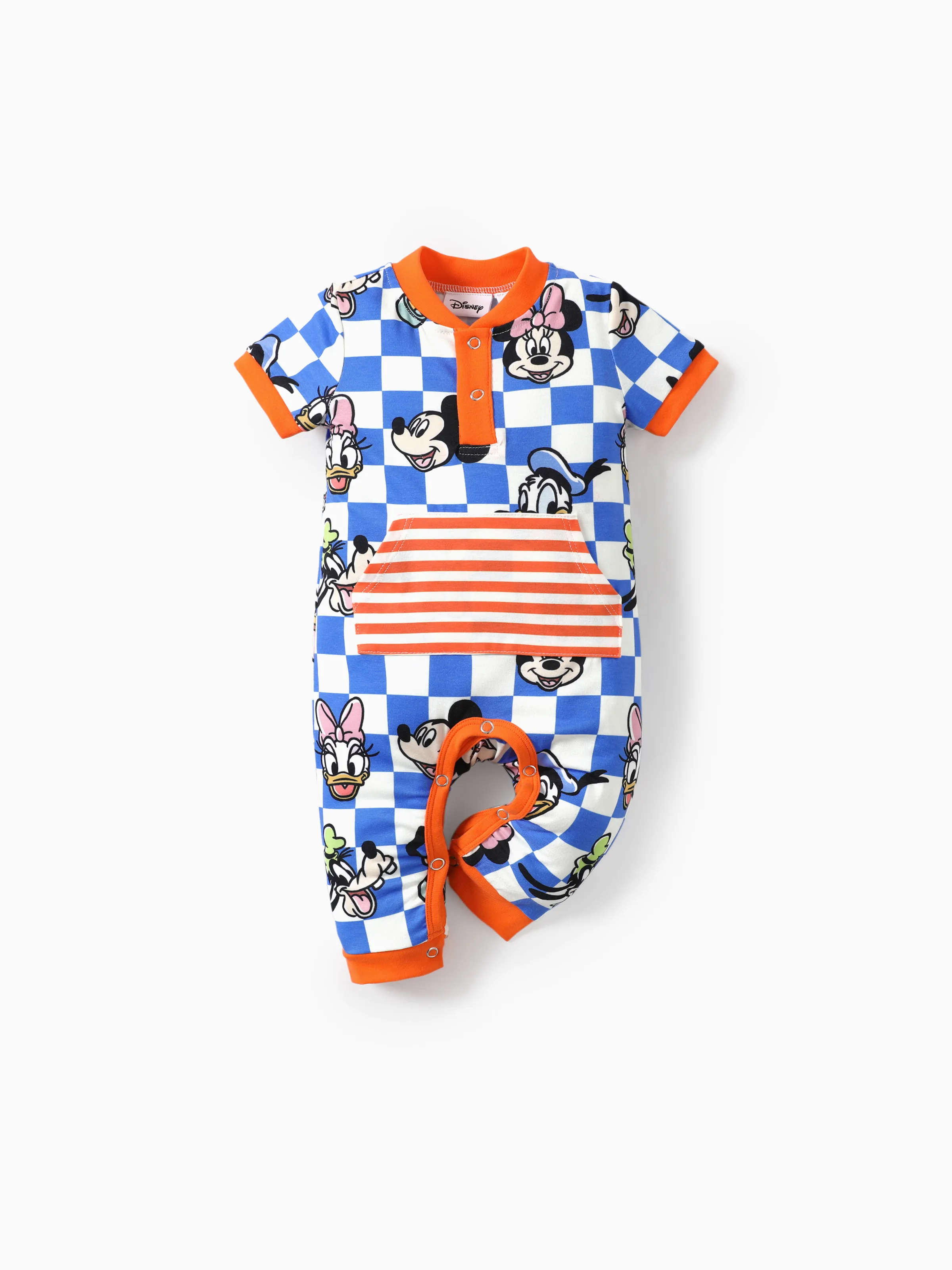 

Disney Mickey and Friends 1pc Baby Boys/Girls Naia™ Plaid/Striped Short-Sleeve Romper