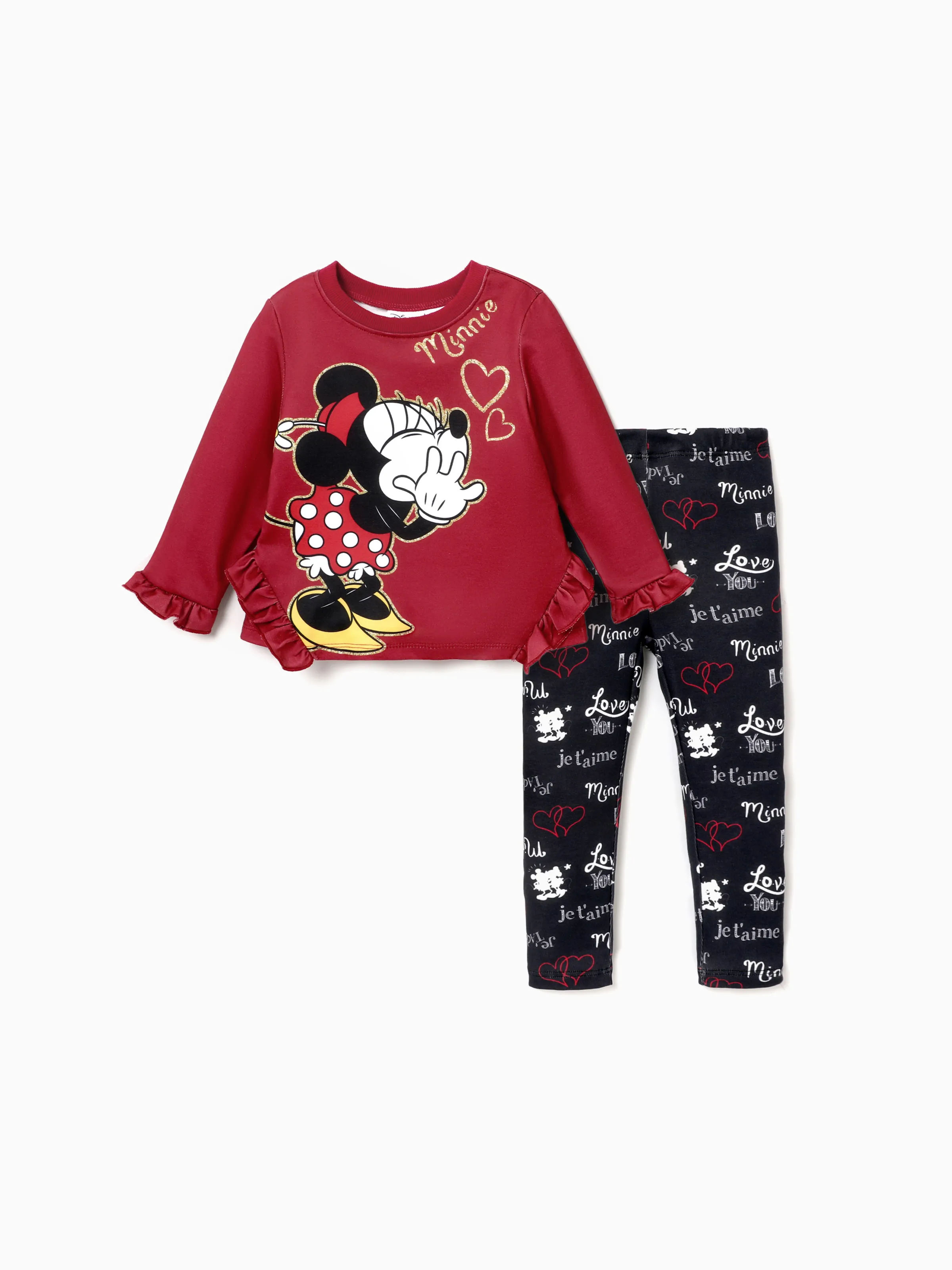 

Disney Mickey and Minnie Toddler/Kids Girls Mother's Day 2pcs Naia™ Character Heart Pattern Top with Leggings Set