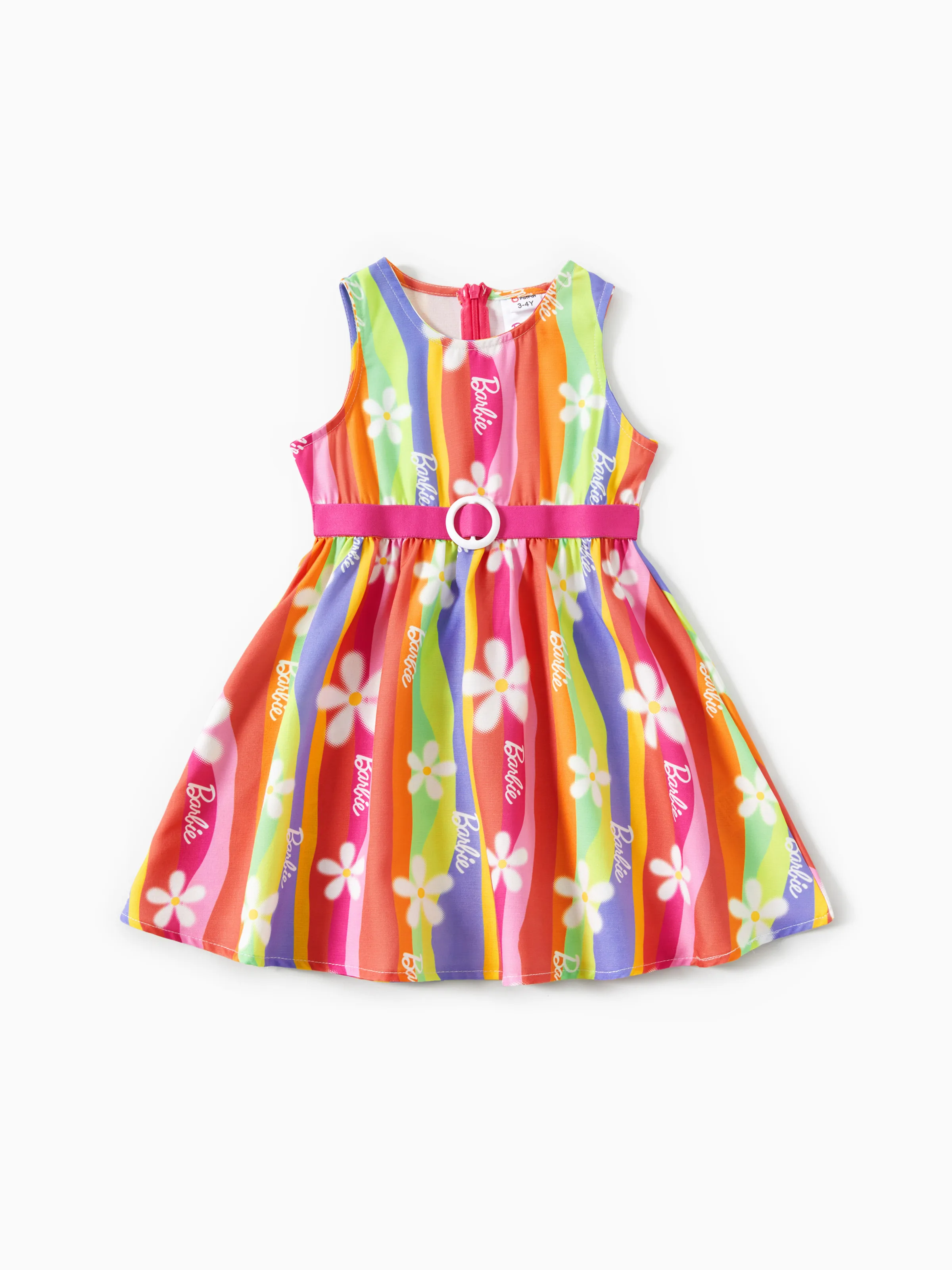 

Barbie Mommy and Me Rainbow Creative Stripe Print Graphic Belt Dress