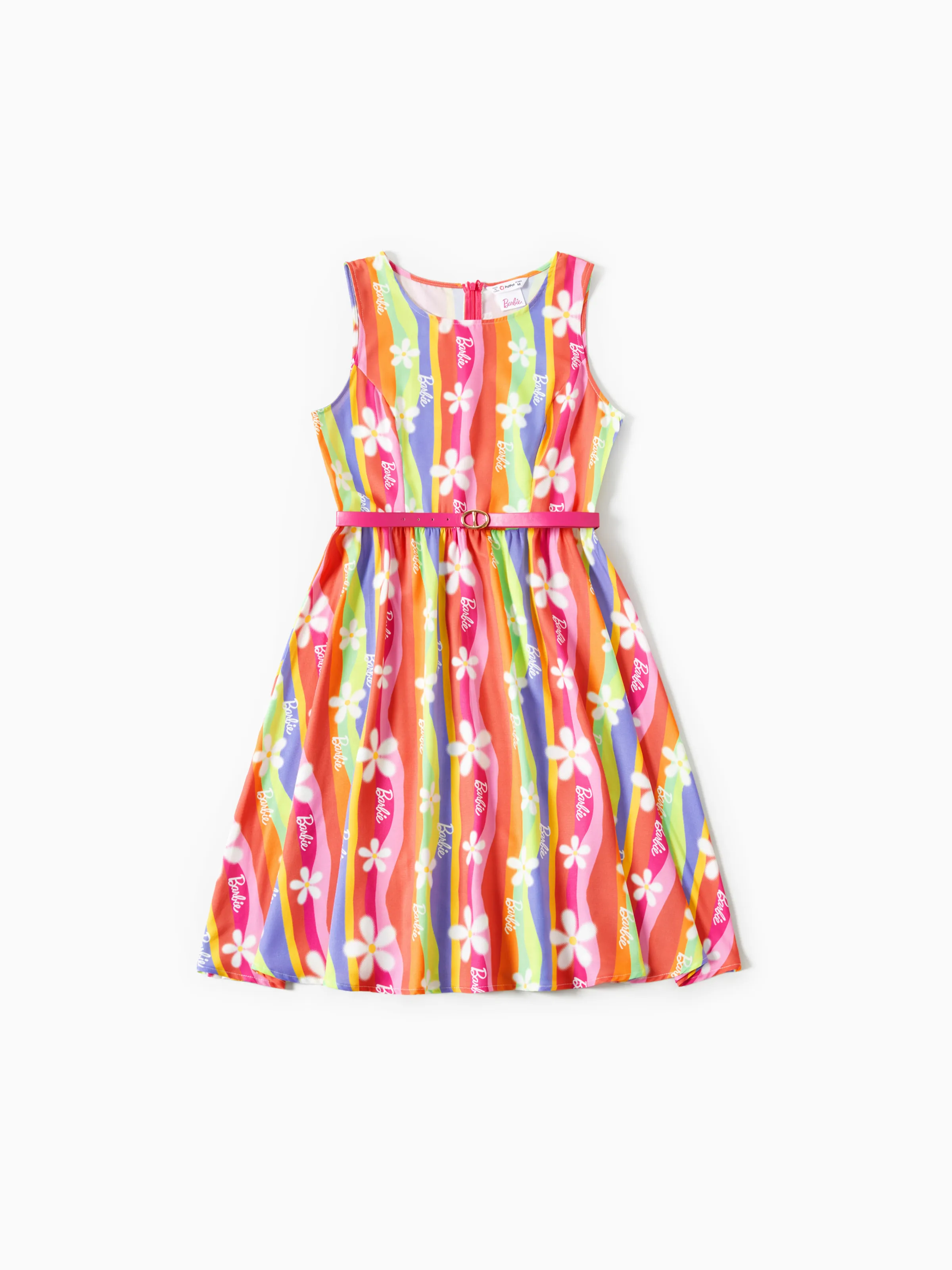 

Barbie Mommy and Me Rainbow Creative Stripe Print Graphic Belt Dress