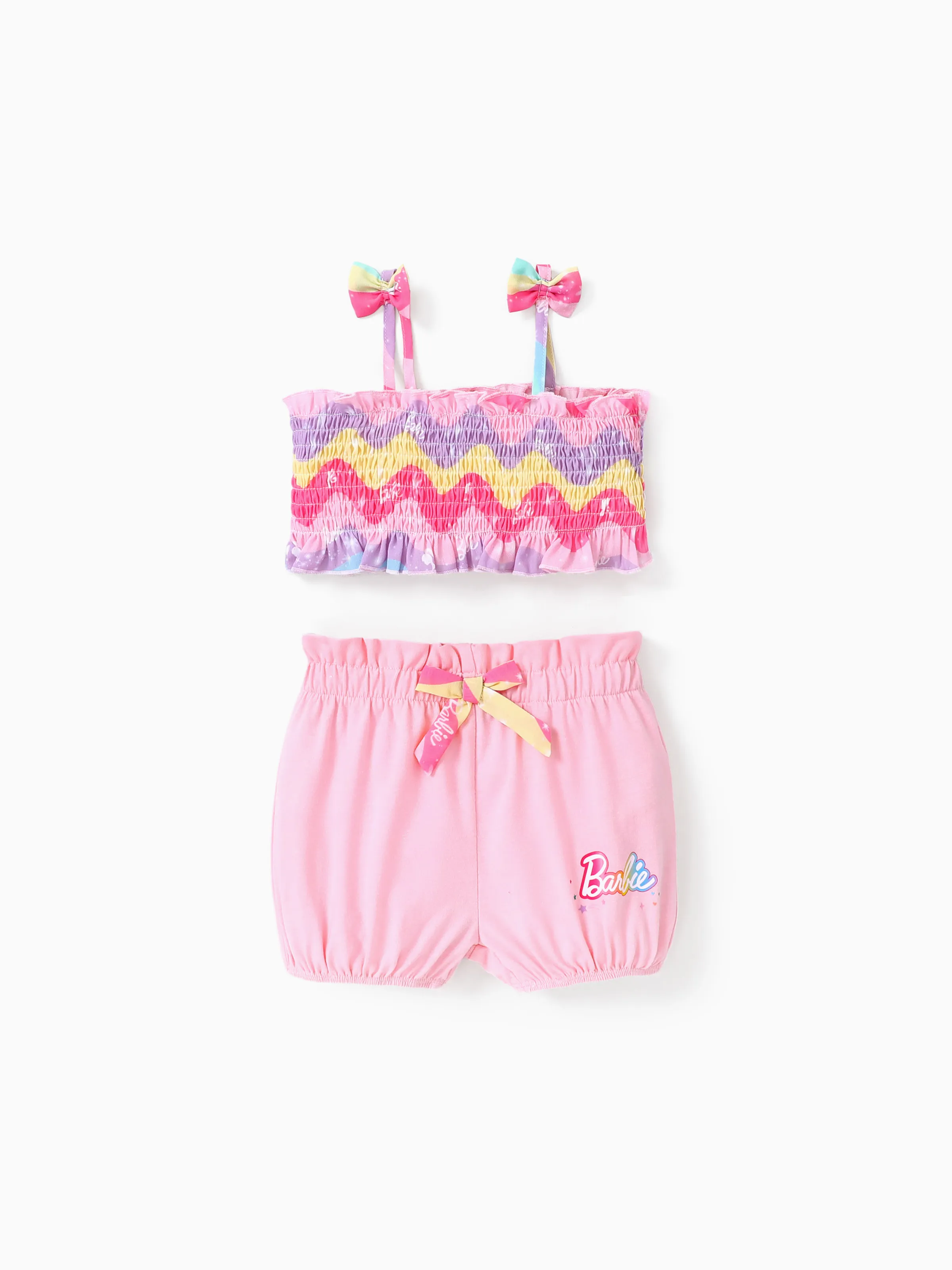 

Barbie 2pcs Baby/Toddler Girls Top with all-over printed Bow Camisole and Soft Cotton Lantern Shorts Set