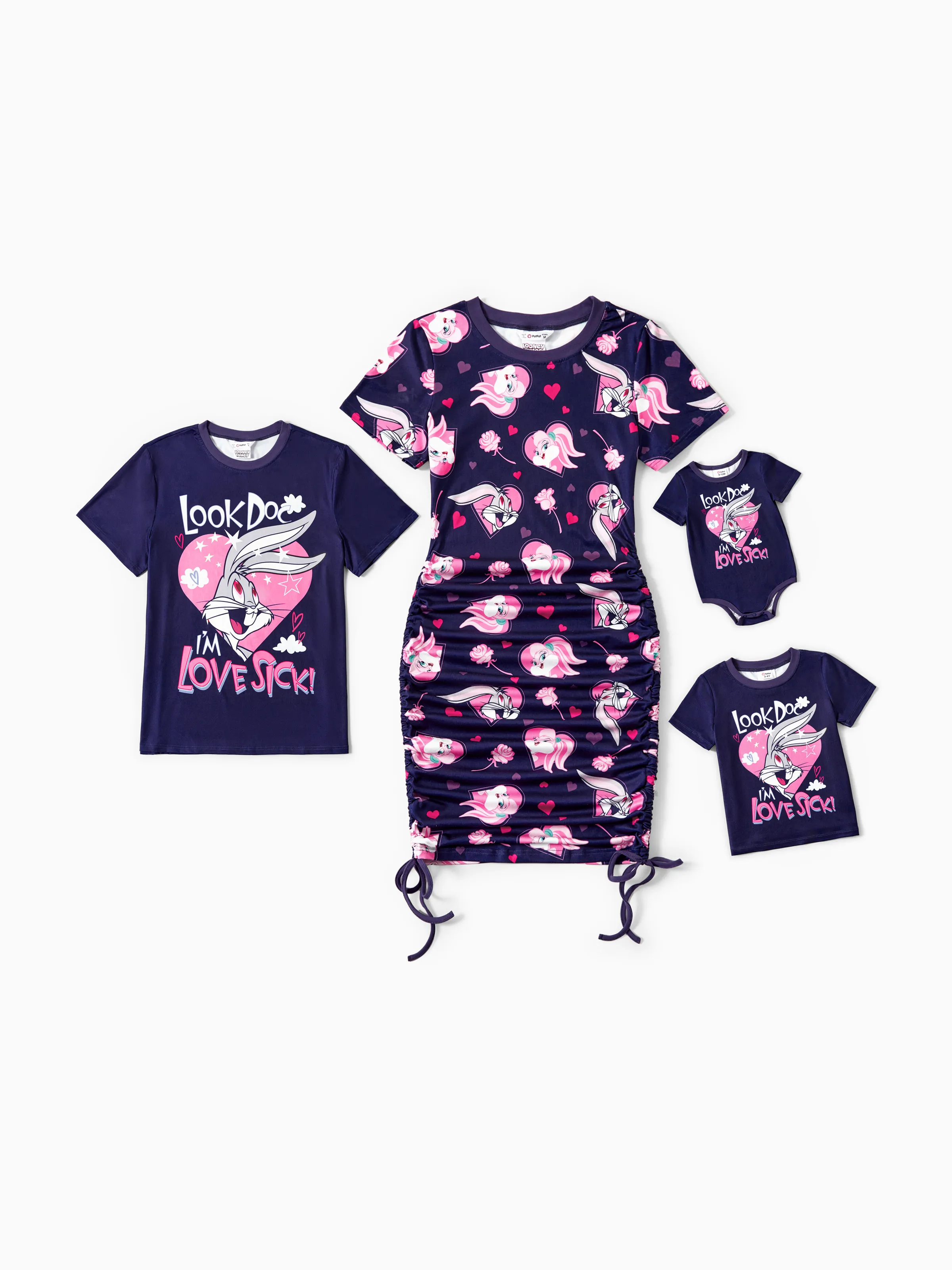 Looney Tunes Family Matching Valentine's Day 1pc Heart Floral print T-shirt or Drawstring Dress