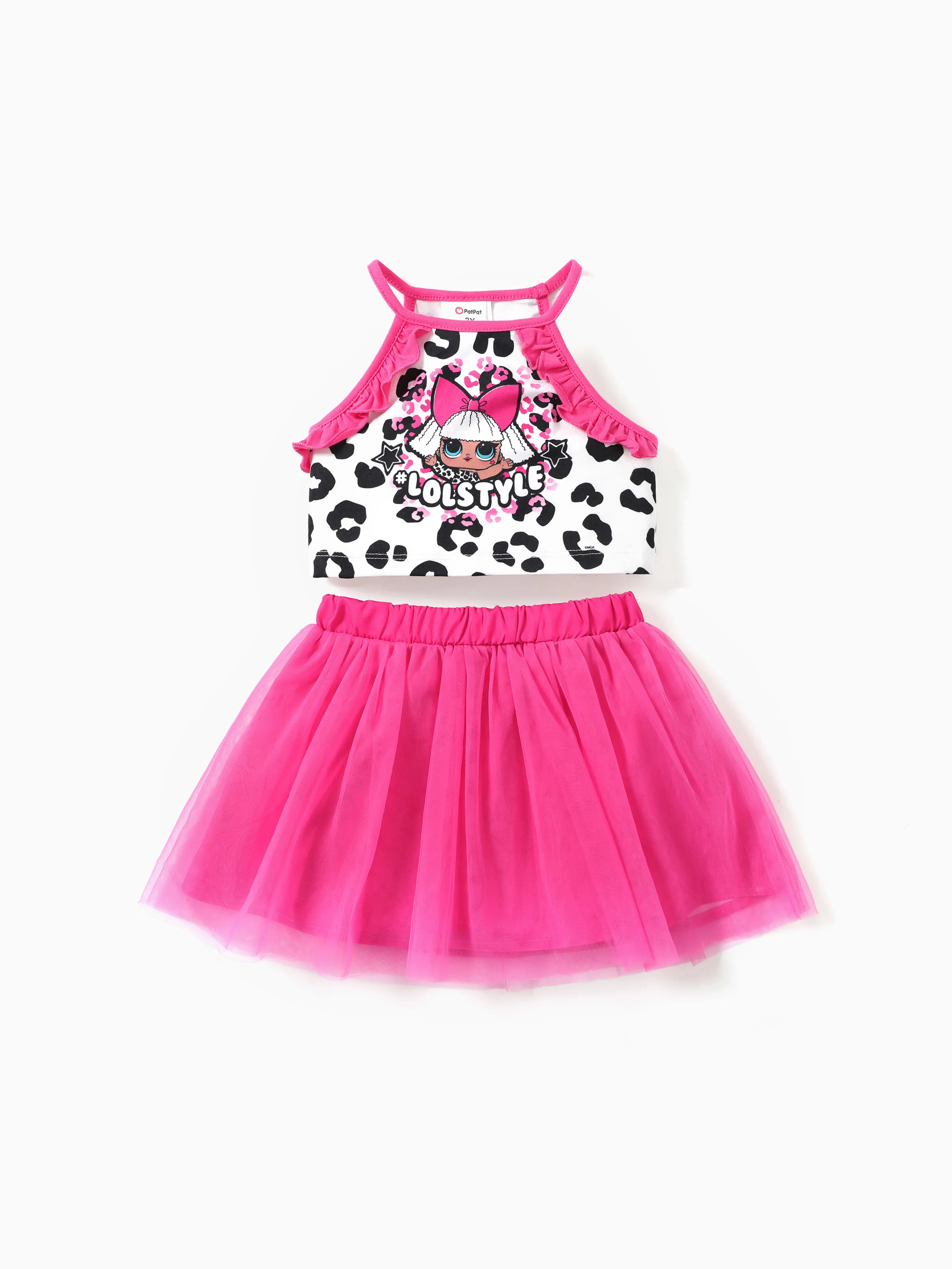 LOL Surprise 2pcs Toddler Girls Character Print Top with Mesh Skirt Set

