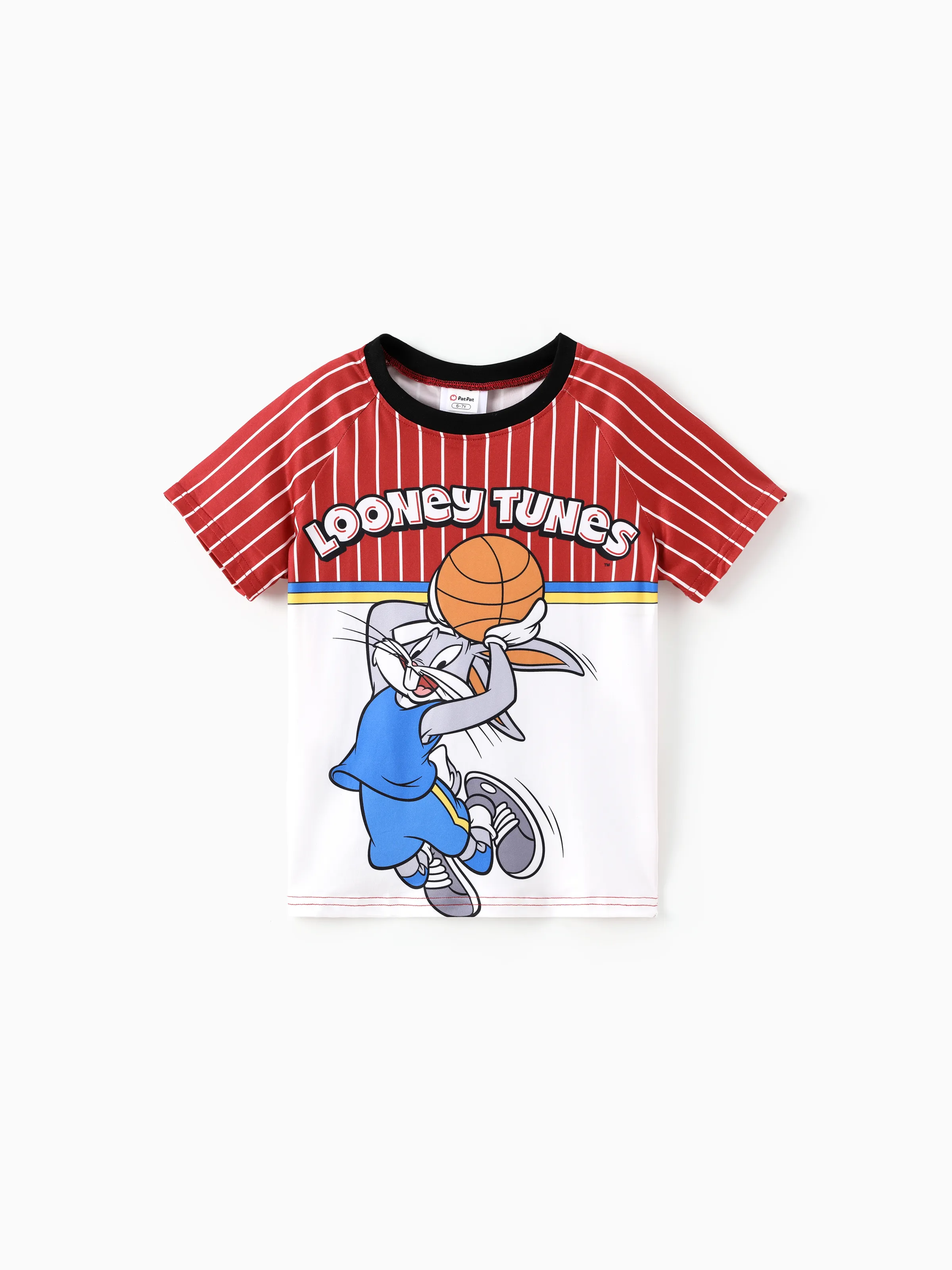 Looney Tunes Kid Boy 1pc Camiseta de manga corta con estampado de rayas y bloques de color de estilo deportivo 