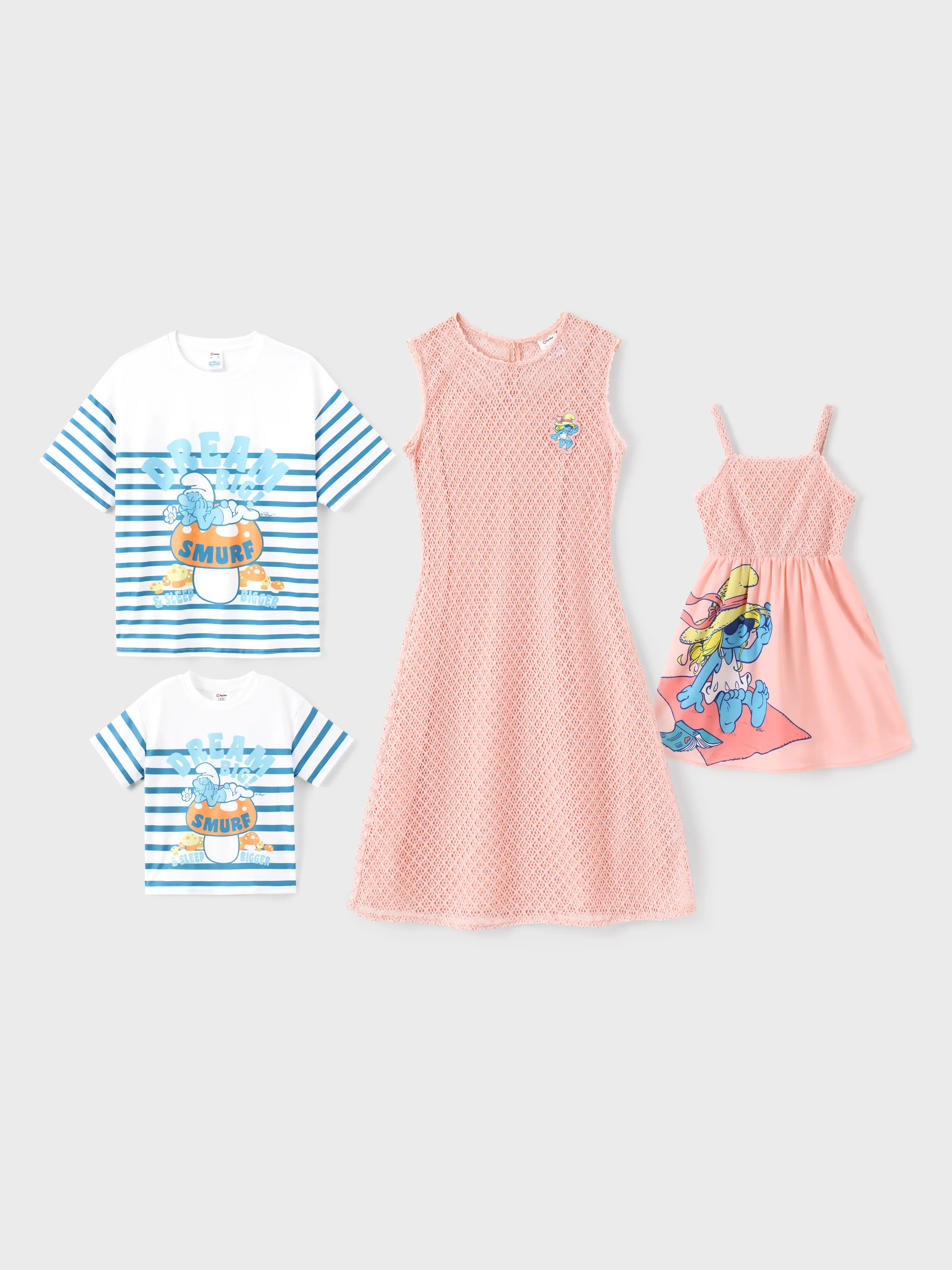 The Smurfs Family matching Character Striped Top/ Embroidered Sleeveless Knitted Dress