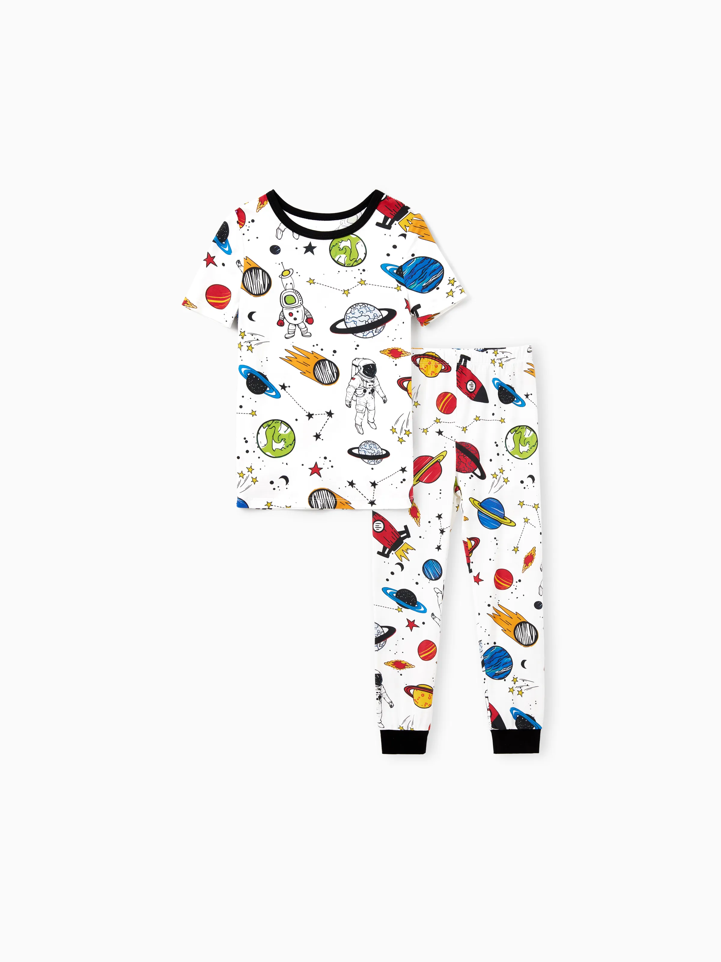 

Bamboo Viscose Family Matching Space Theme Print Short-sleeve Pajama Set (Snug-Fitting for Children‘s Size)