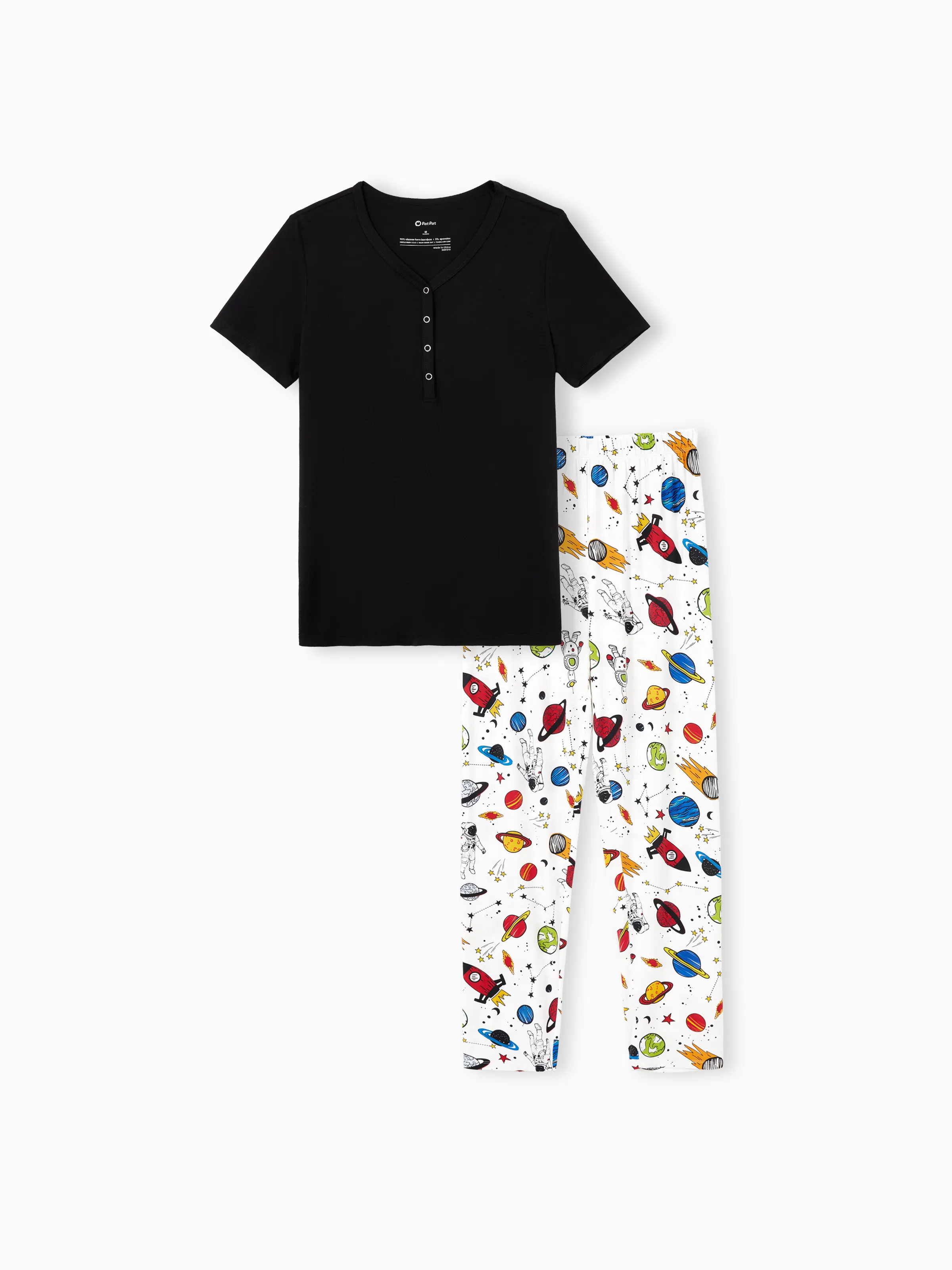 

Bamboo Viscose Family Matching Space Theme Print Short-sleeve Pajama Set (Snug-Fitting for Children‘s Size)