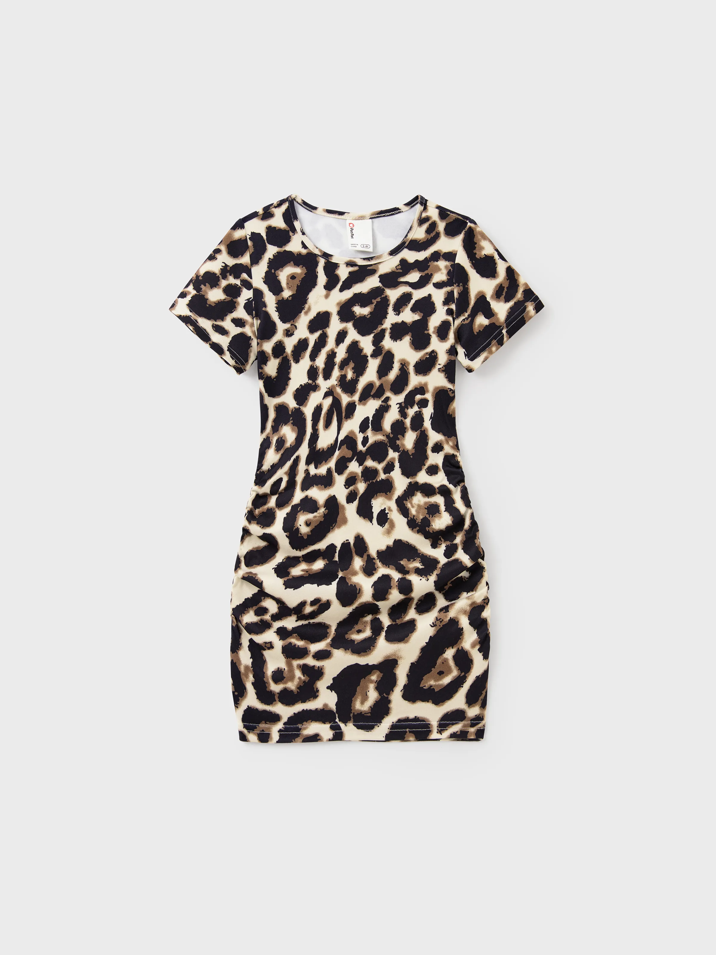 

Family Matching Colorblock Short-sleeve Top and Leopard Body-con Dress