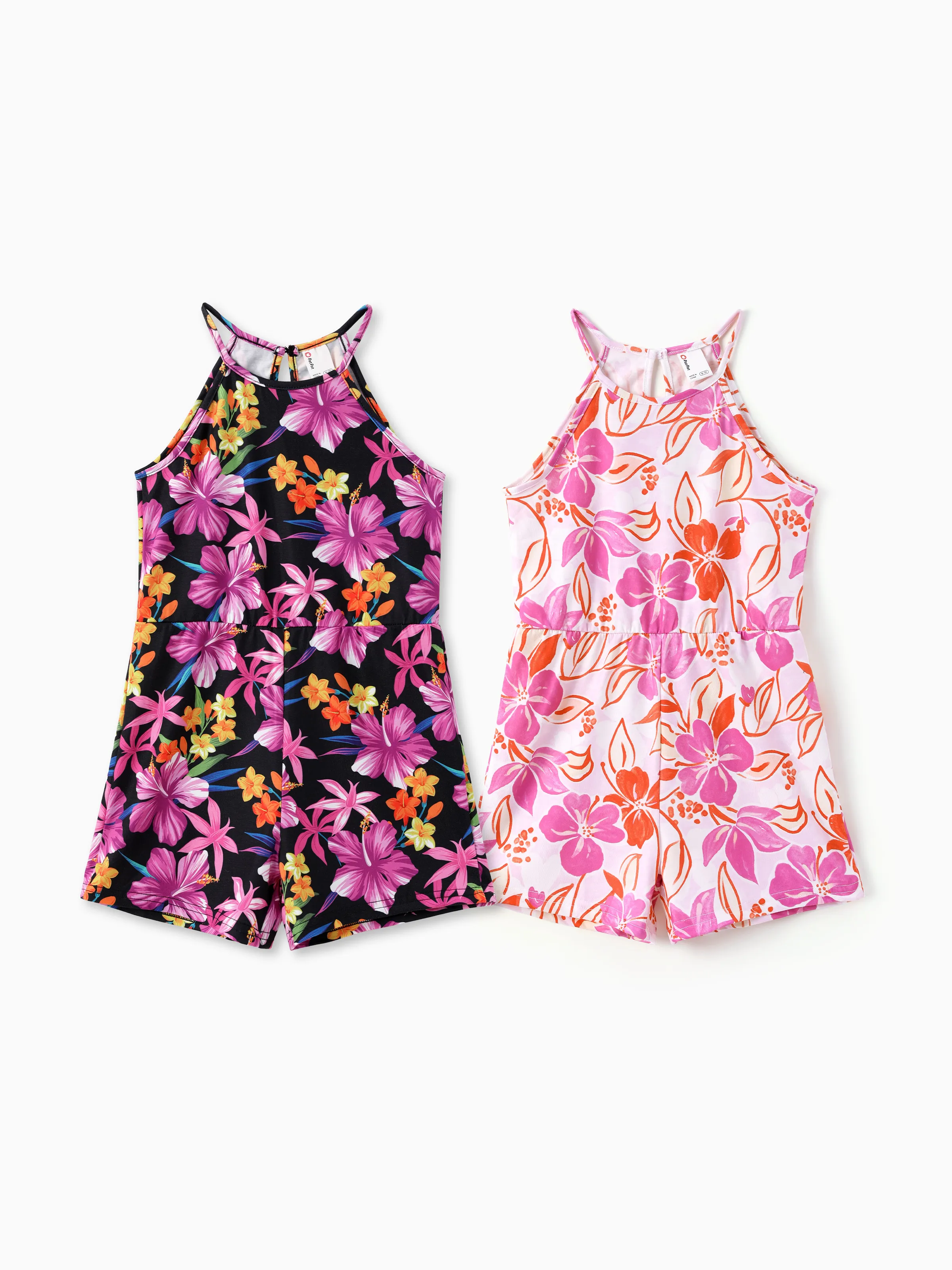 

2pcs Toddler Girl/ Kid Girl Sweet Floral Halterneck Jumpsuits