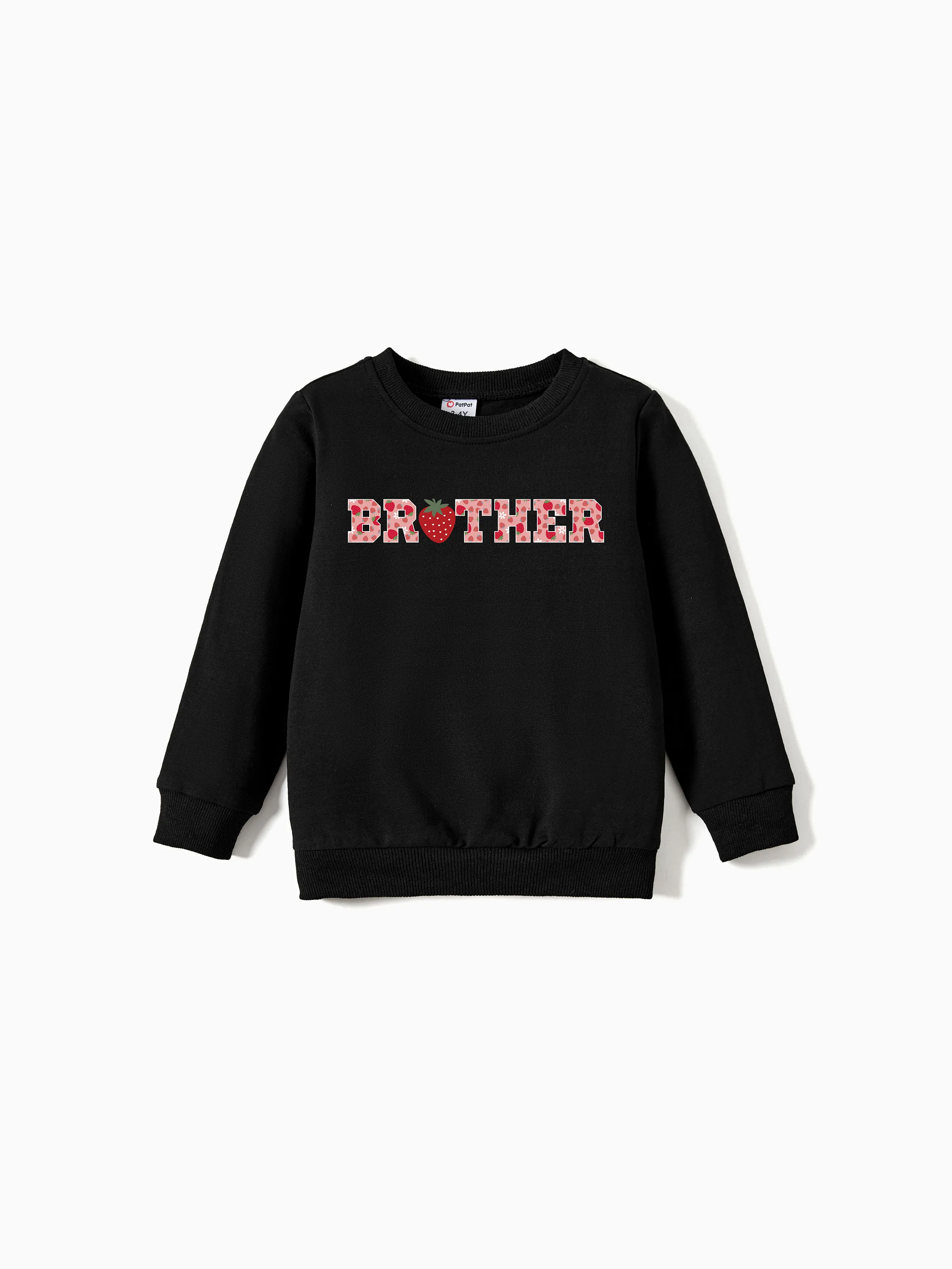 

Valentine's Day Family Matching Strawberry and Letter Print Long-sleeve Black Tops