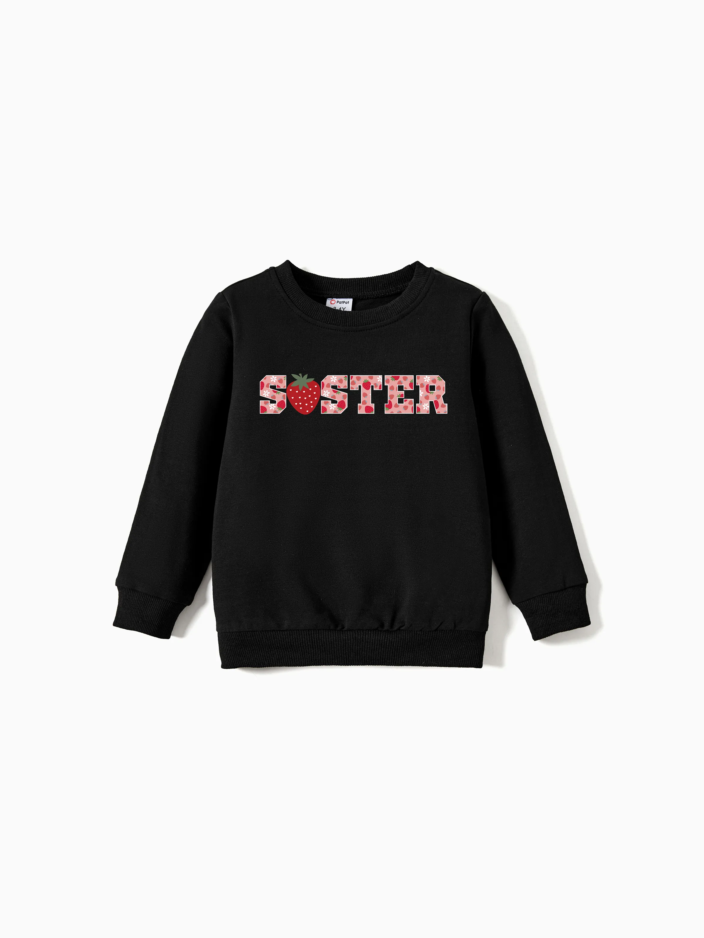 

Valentine's Day Family Matching Strawberry and Letter Print Long-sleeve Black Tops