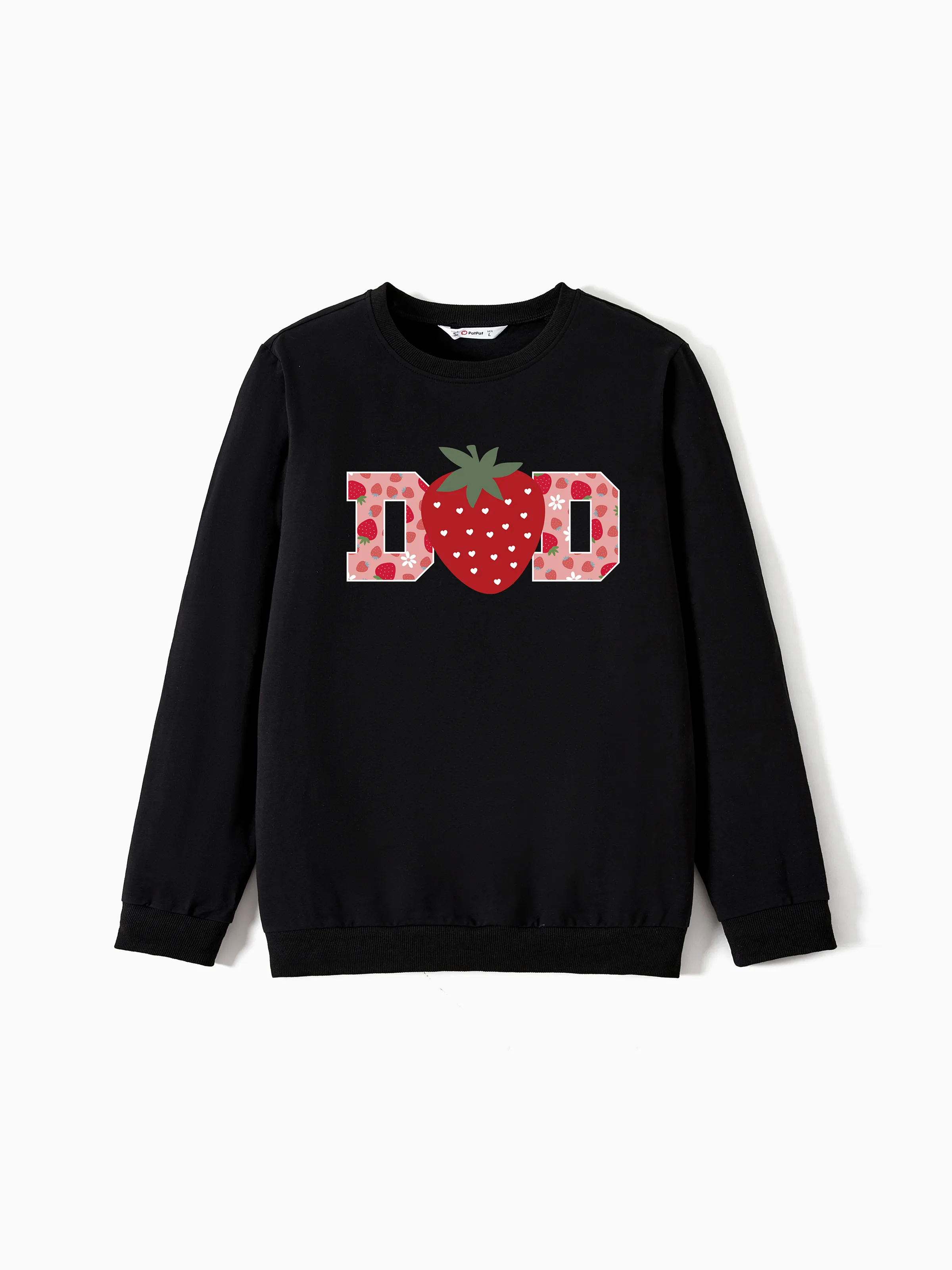 

Valentine's Day Family Matching Strawberry and Letter Print Long-sleeve Black Tops