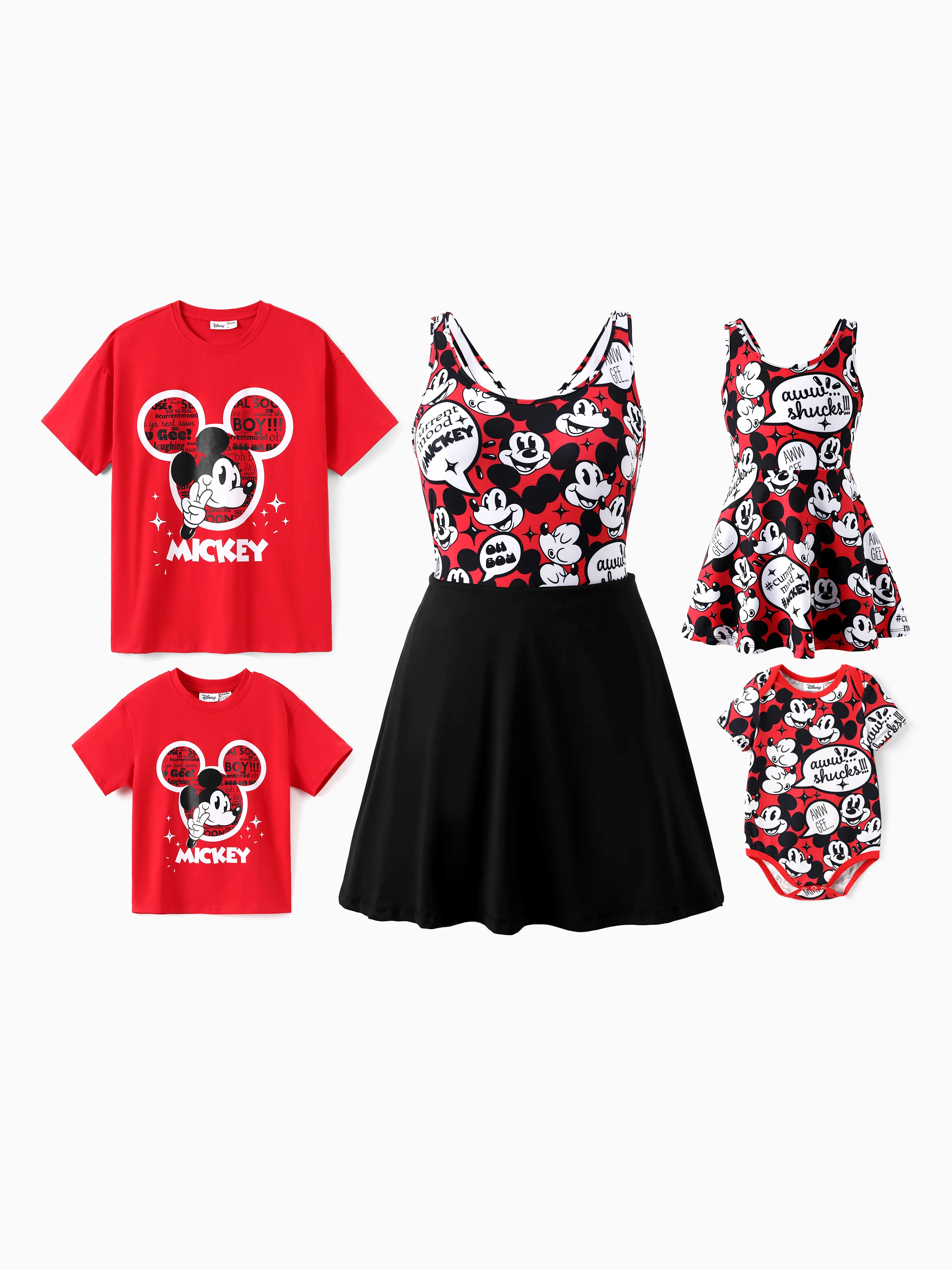 

Disney Mickey and Friends Family matching 1pc Mickey Mouse Graffiti Cotton T-shirt or Colorblock Dress or Naia™ Allover Romper