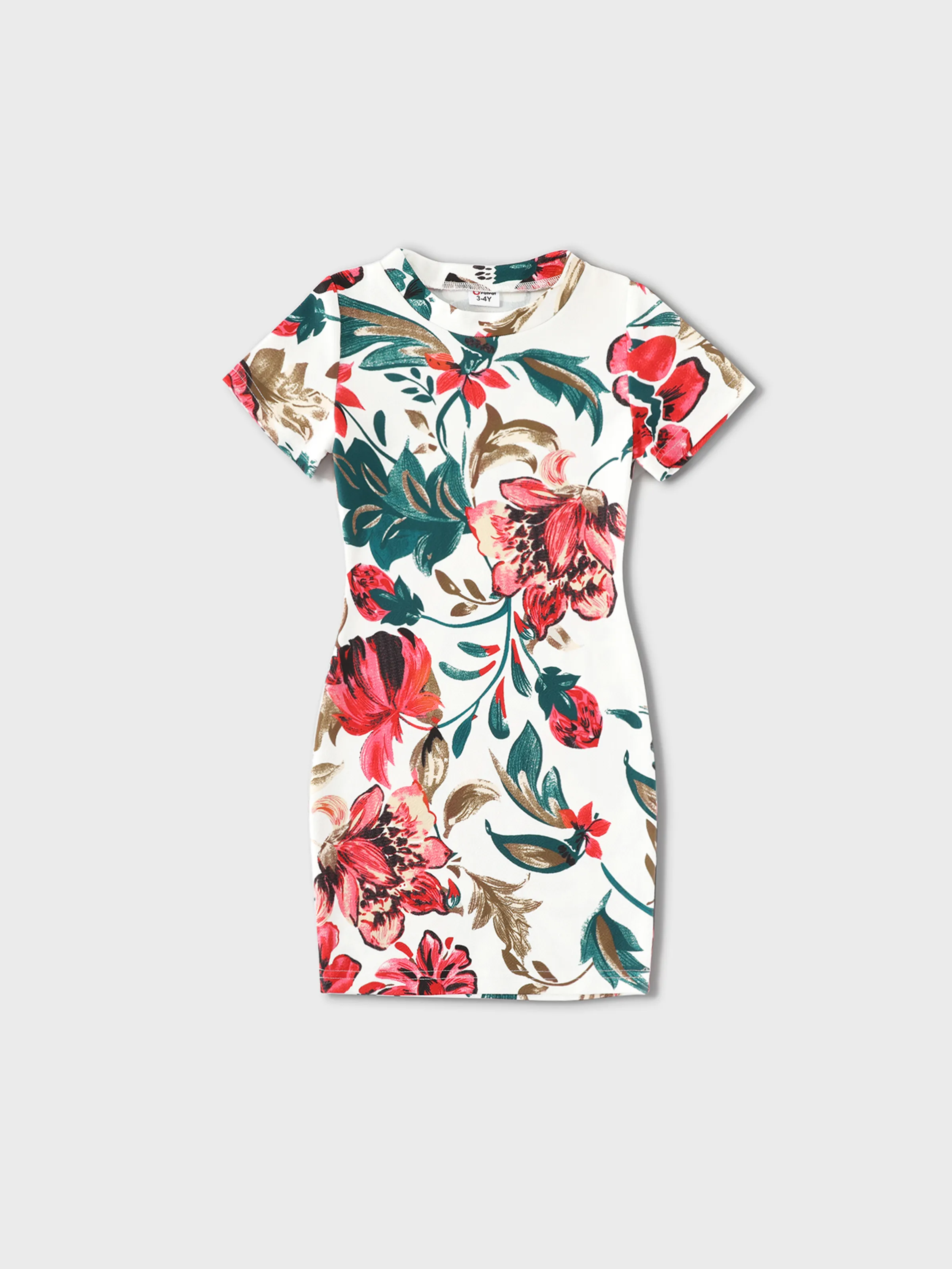 

Family Matching All Over Floral Print Short-sleeve Bodycon Dresses and Colorblock T-shirts Sets