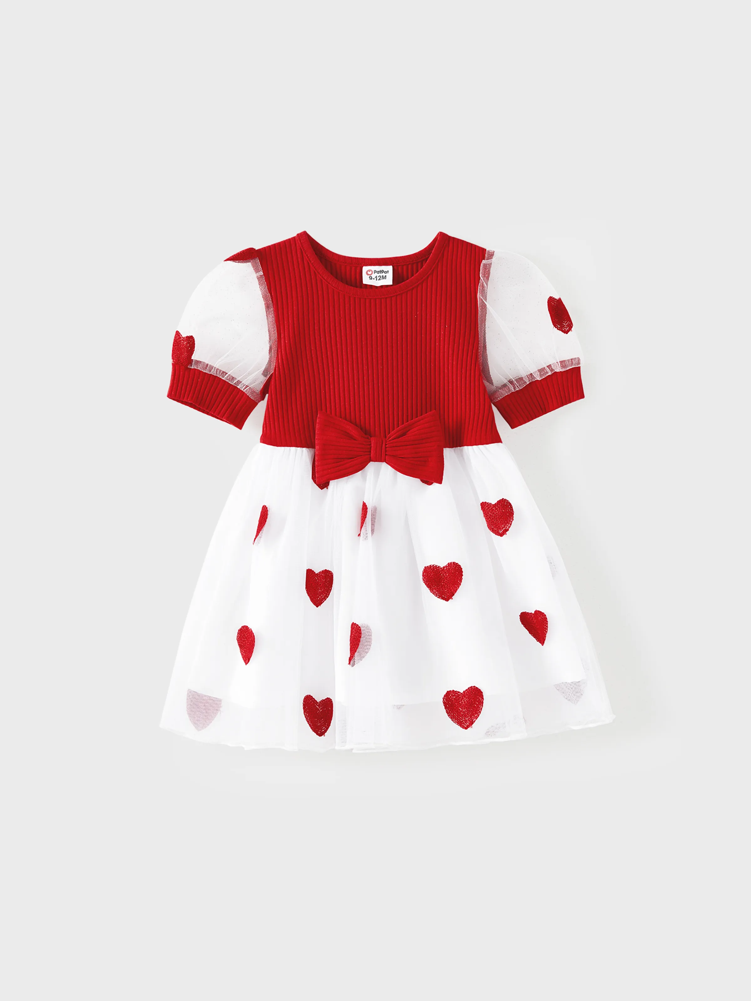 

Family Matching Short-sleeve Cotton Ribbed Colorblock T-shirts and Allover Heart Embroidered Mesh Spliced Dresses Sets