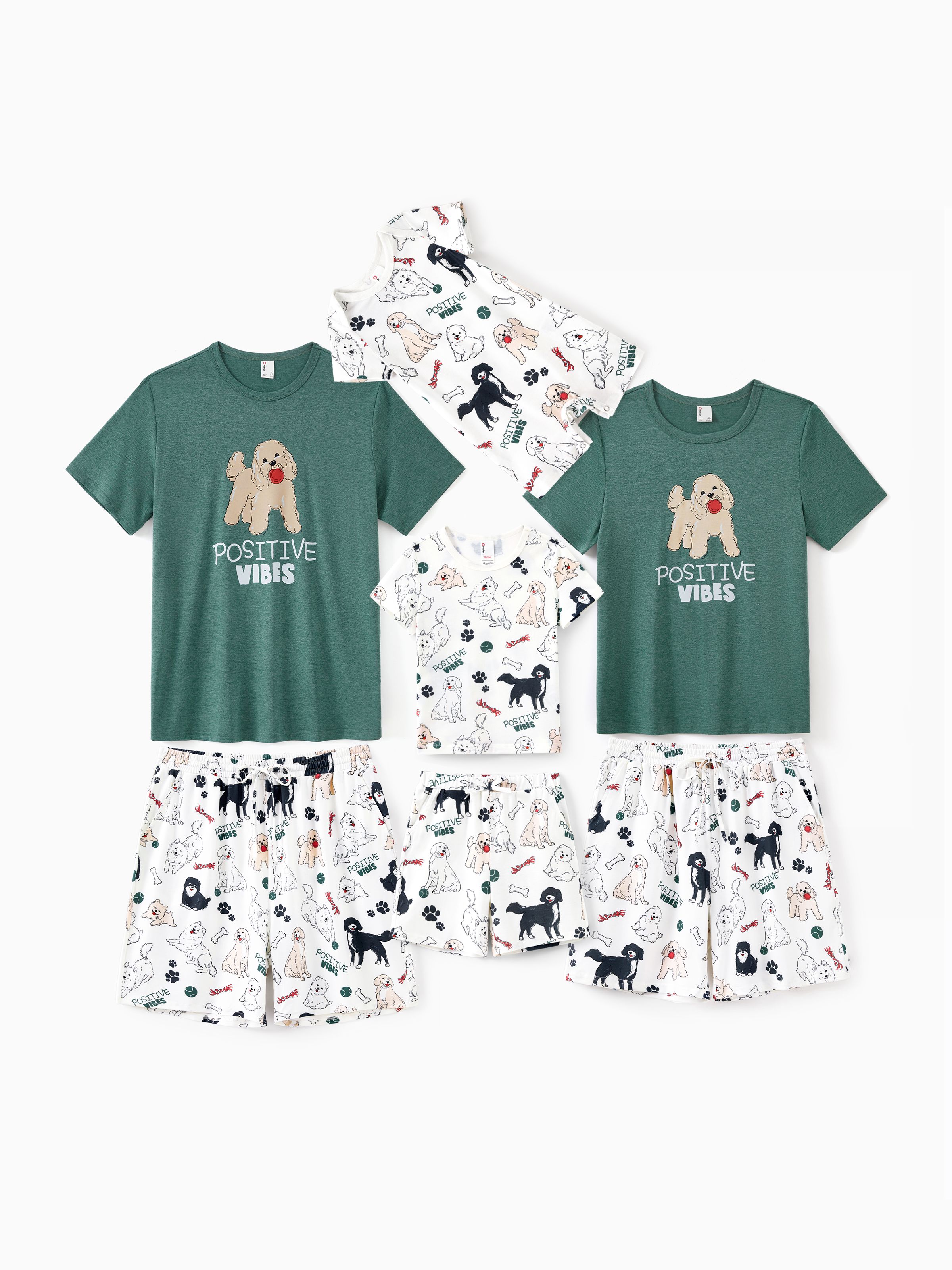 Family Matching 全身可愛微笑狗花紋短袖睡衣套裝