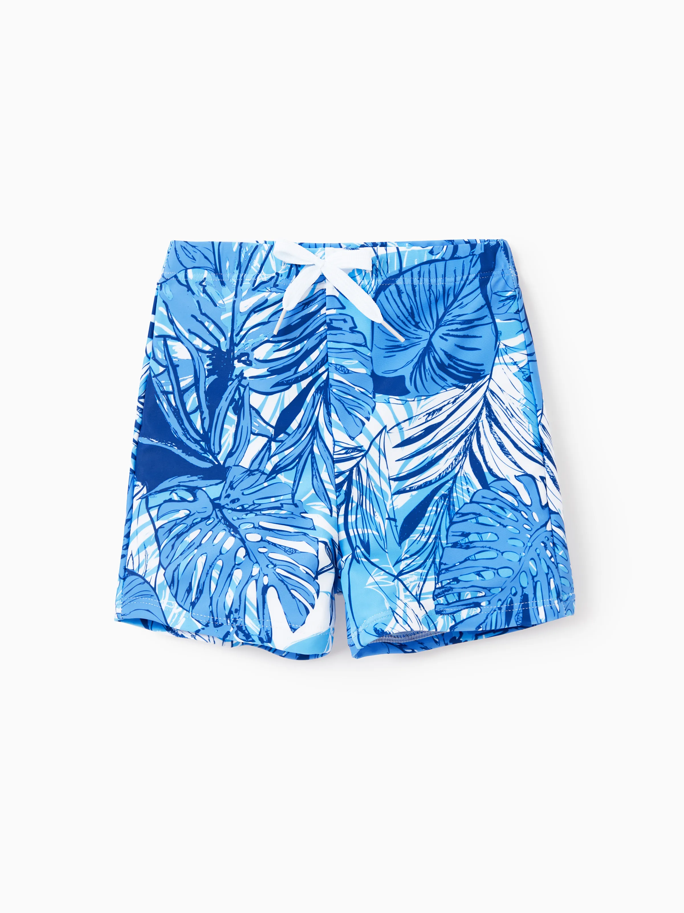 

Family Matching Tropical Leaf Print Blue Swim Trunks or 2 Pieces Tankini Swimsuit