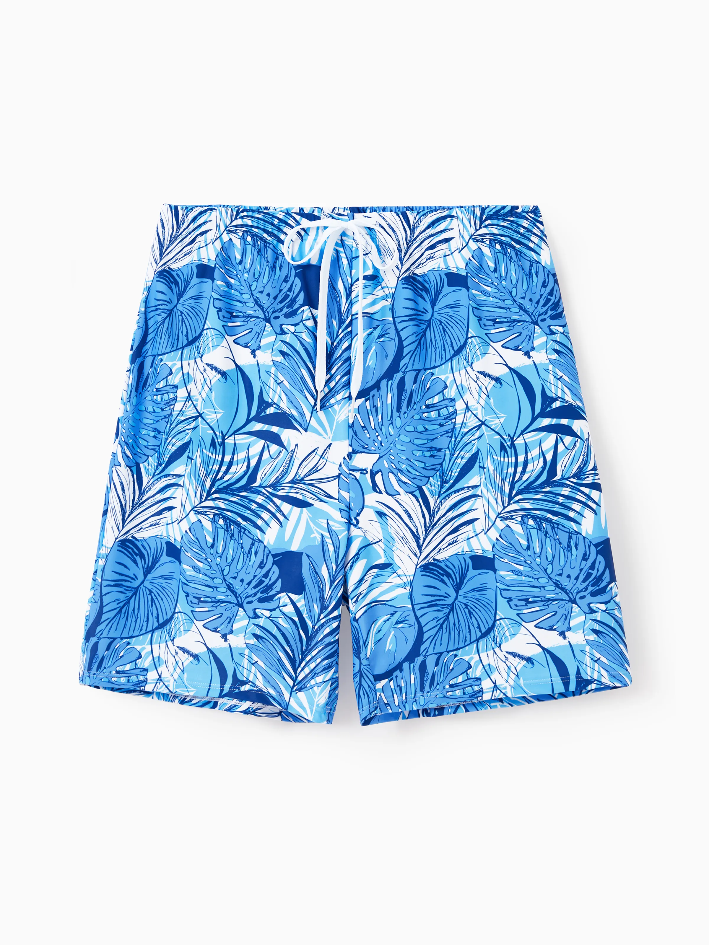 

Family Matching Tropical Leaf Print Blue Swim Trunks or 2 Pieces Tankini Swimsuit