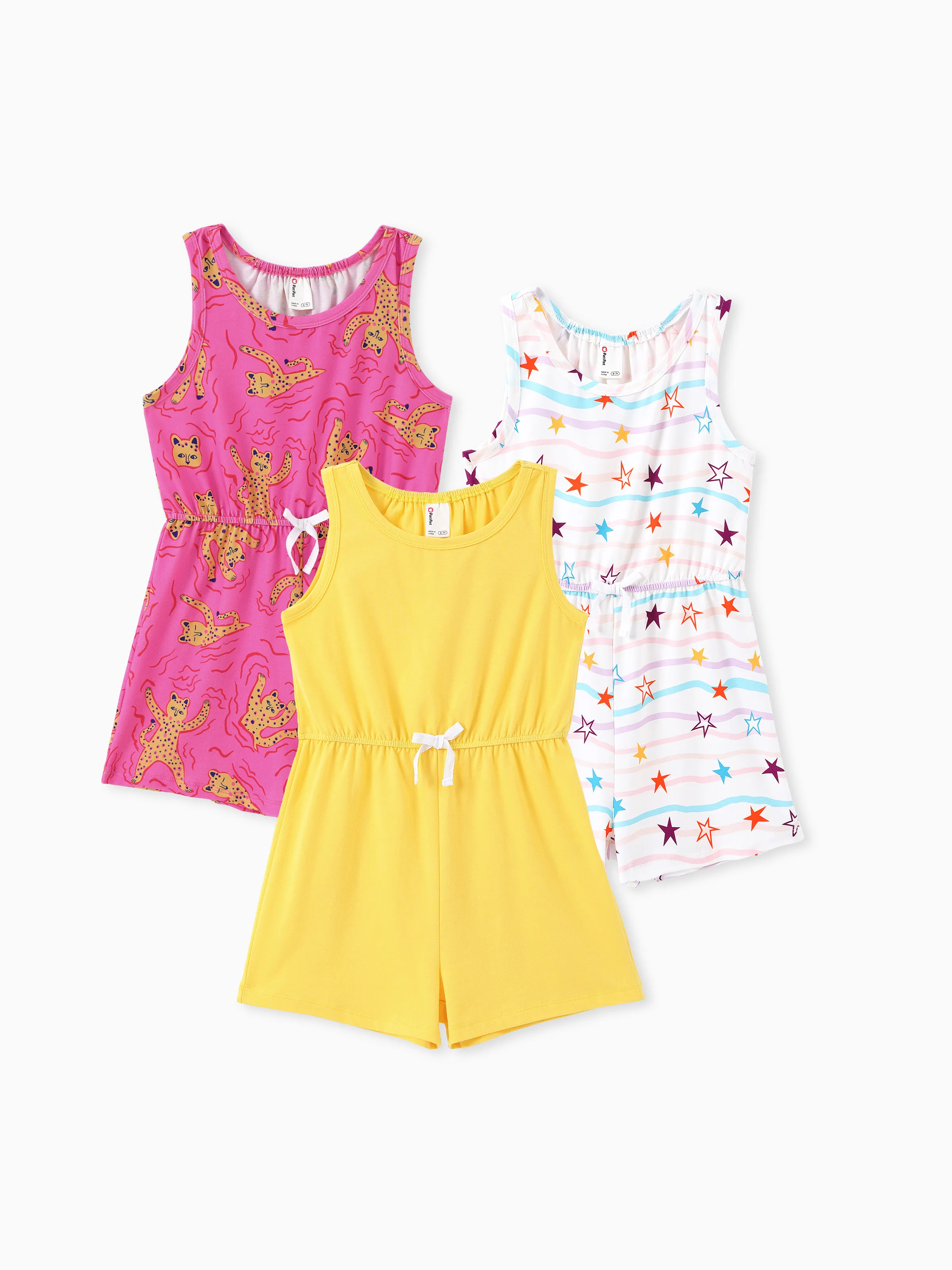 

3-Pack Kid Girl Childlike Sleeveless Jumpsuits