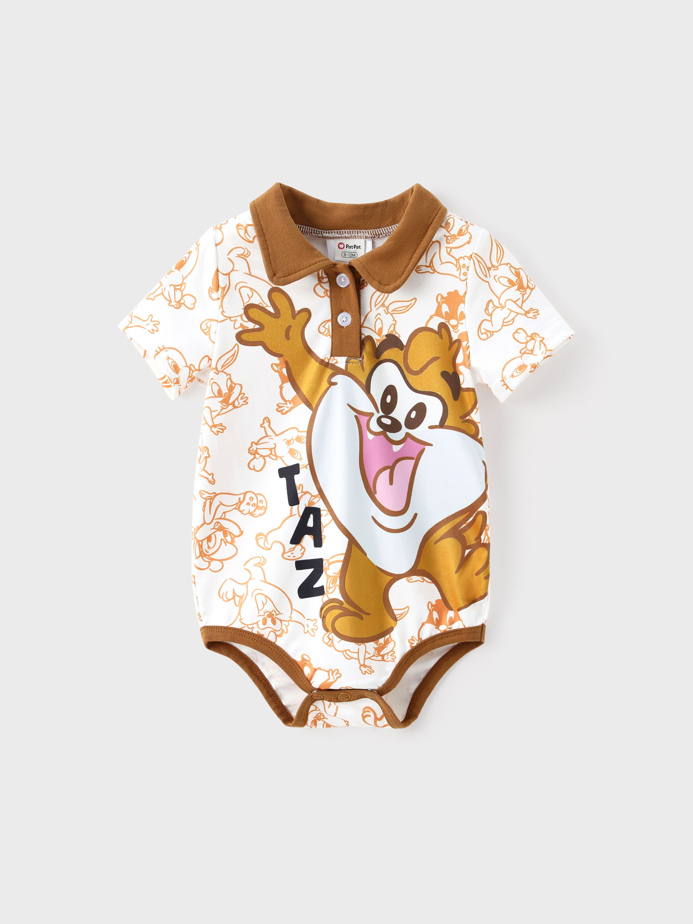 Looney Tunes 嬰兒男孩 1pc 角色縫線印花拼色短袖 Polo 領連體褲