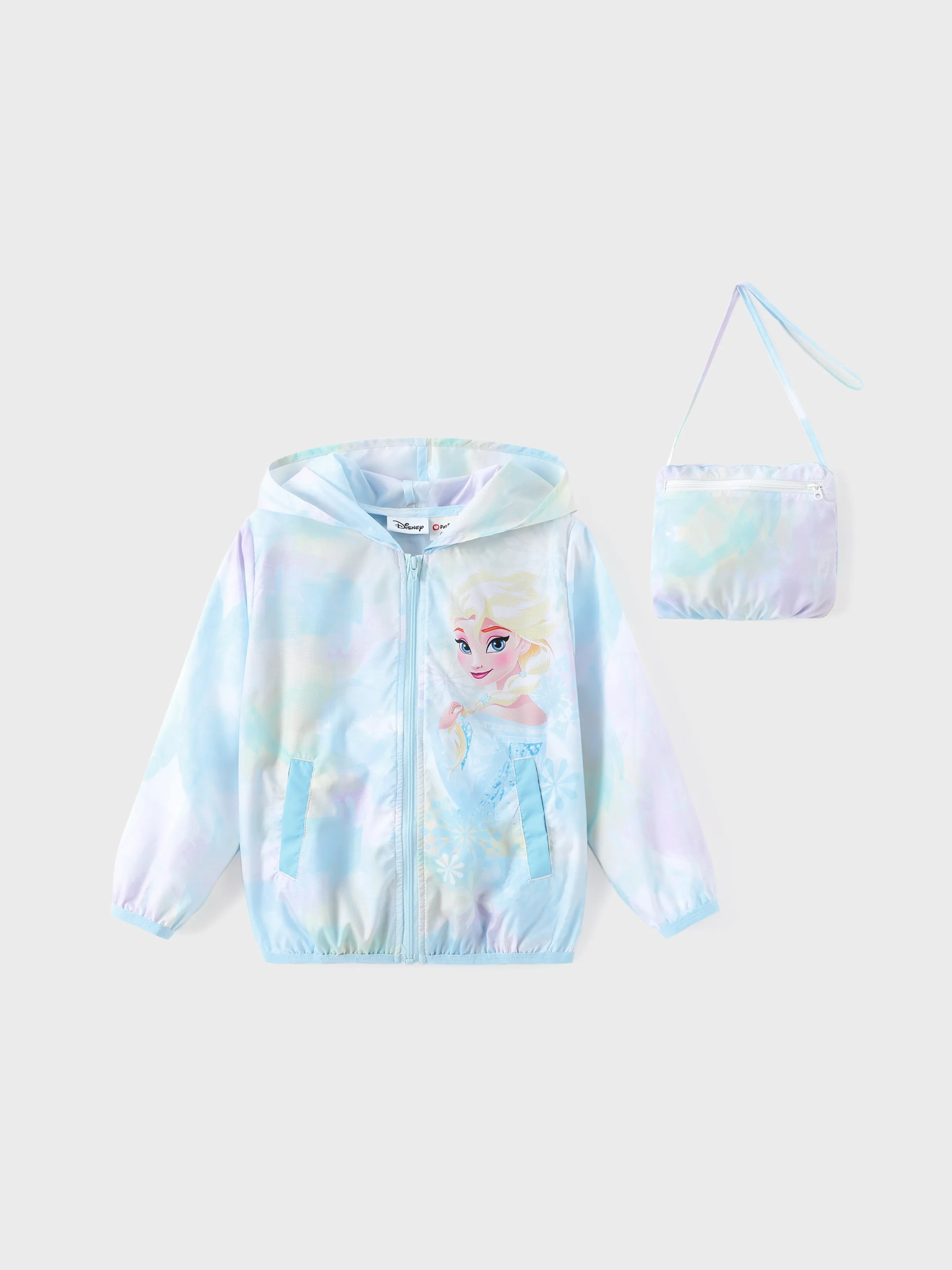 Disney La Reine des Neiges Enfant Fille 1pc Elsa Tie-dye imprimé Fermeture éclair Capuche Rangement Veste de protection solaire