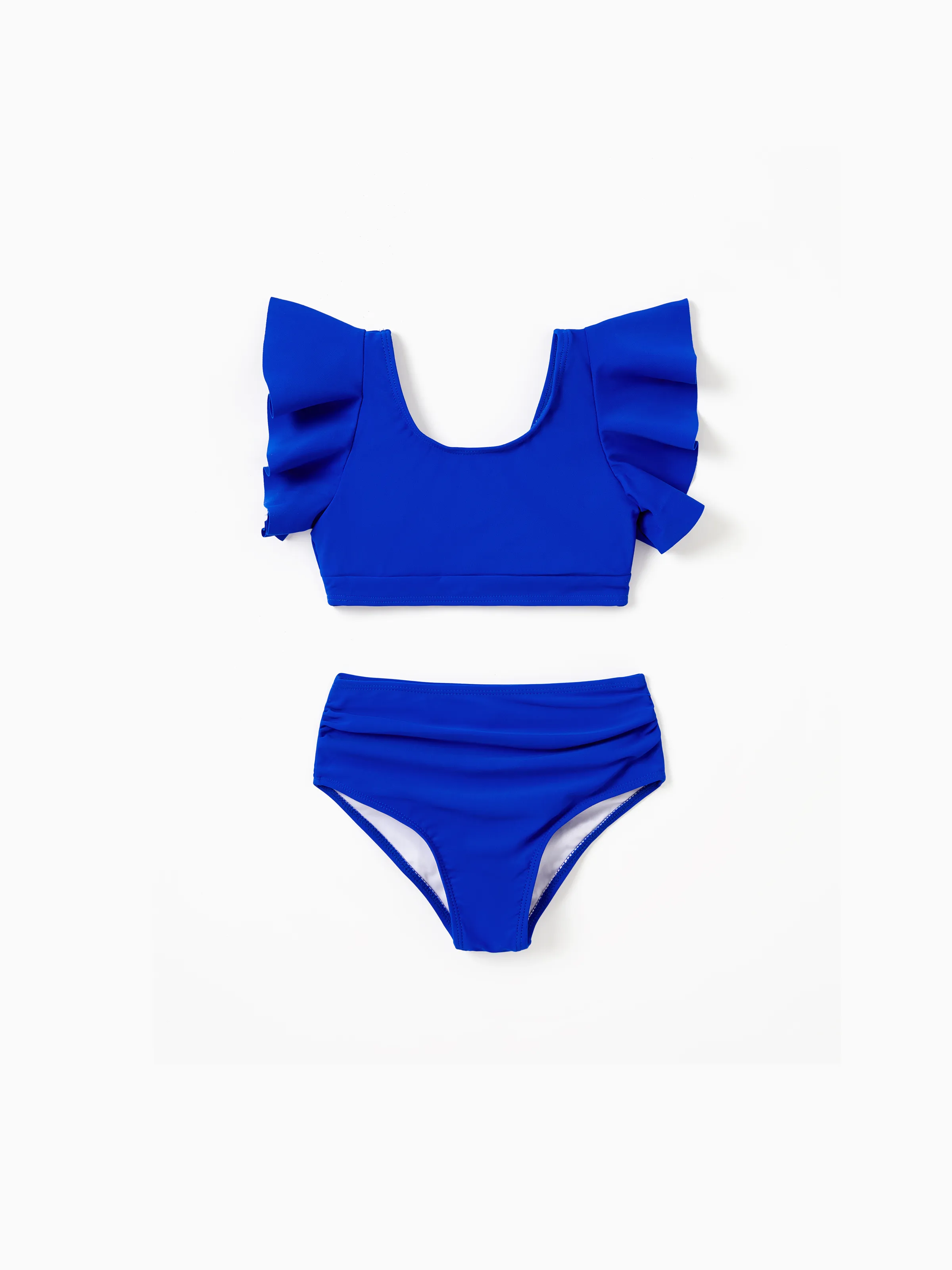 

Family Matching Blue Ruffle Trim Two-piece Swimsuit and Letter Print Swim Trunks