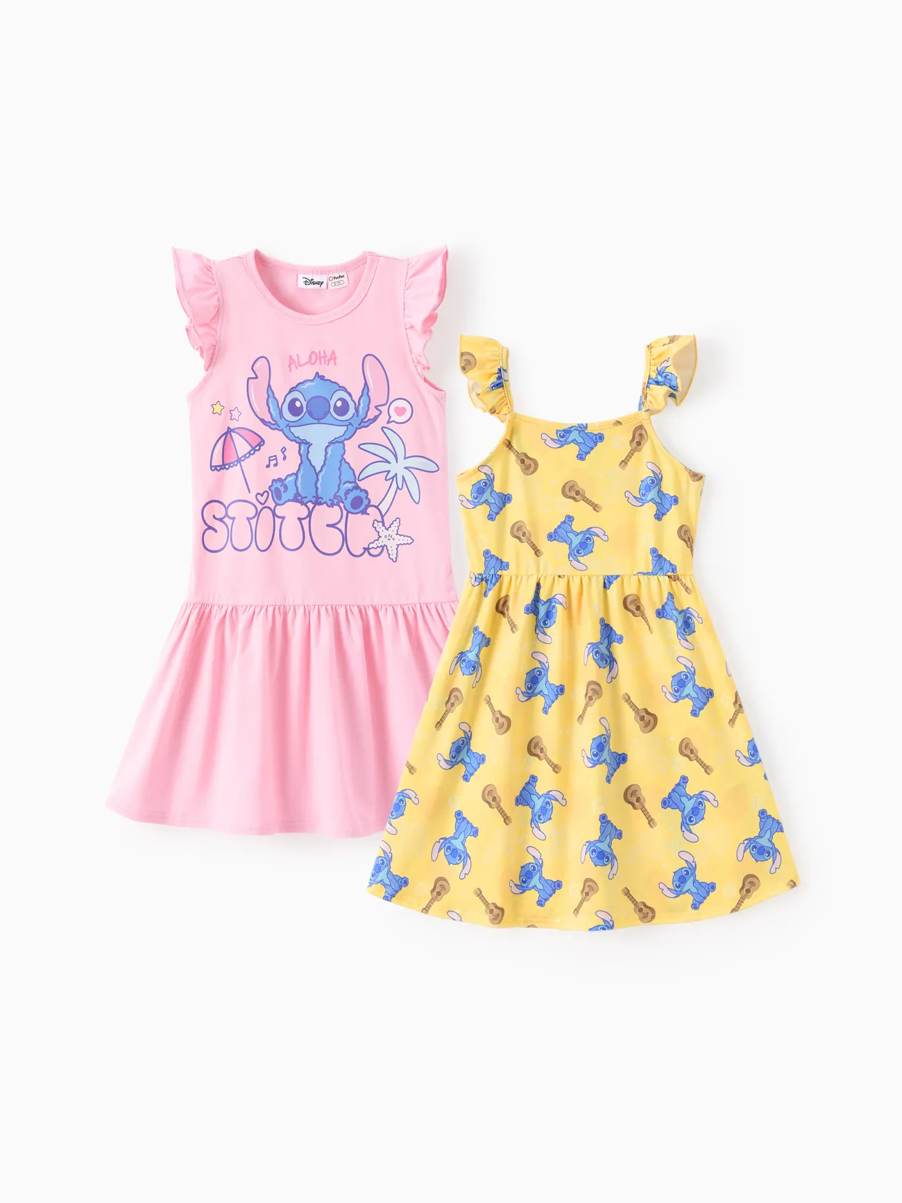 Disney Stitch Toddler/Kid Girl 2-piece Naia™ Guitar/Ocean Print Ruffled Dresses
