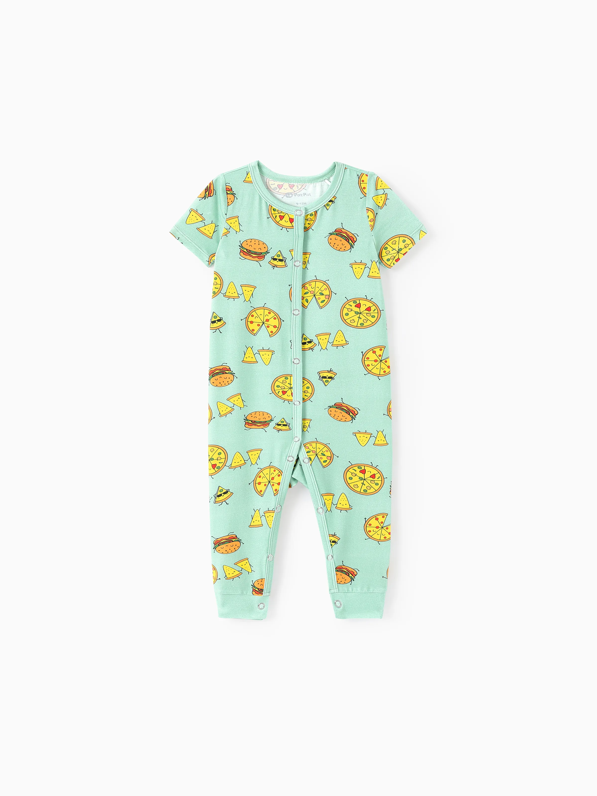 

Bamboo Family Mint Green PJs Cute Cartoon Food Theme Print Short Sleeve & Long Pants Sleepwear Matching Pajama set (Snug-Fitting for Children)