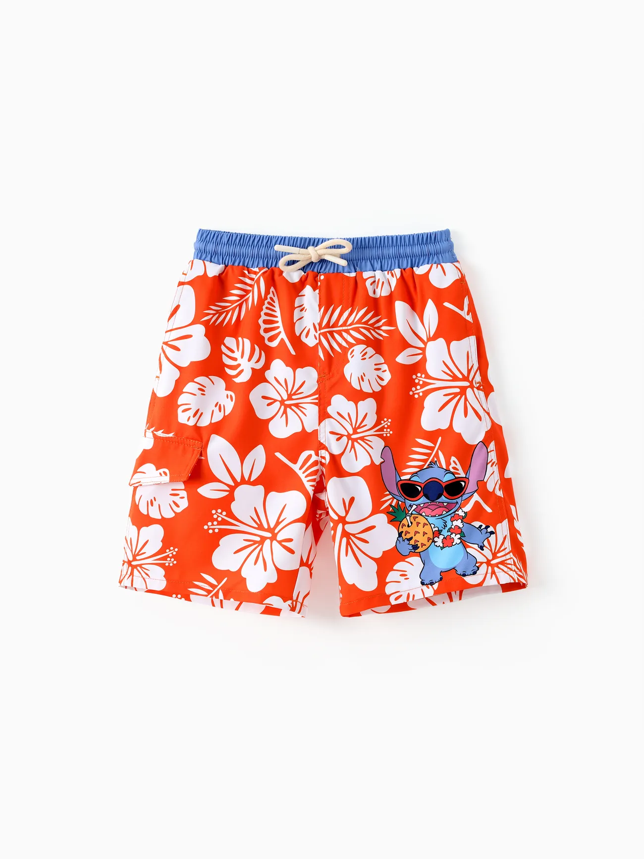 

Disney Stitch Kid Boy 1pc Character Palm Leaves Floral Allover Print Colorblock UPF 50+ Swimming Trunks