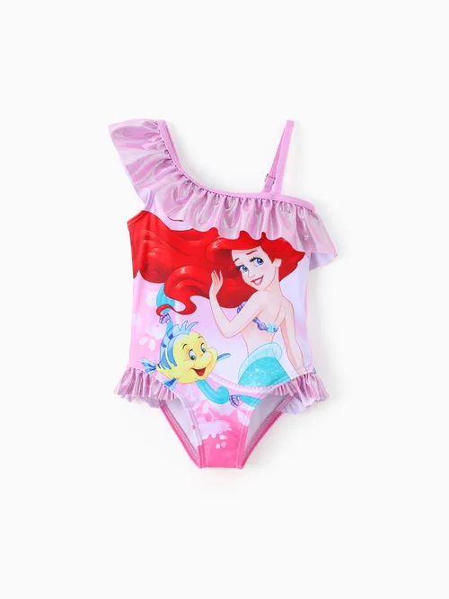 

Disney Princess Toddler Girl 1pc Ariel/Cinderella Pattern Shinning Ruffled Sun Protection Swimsuit