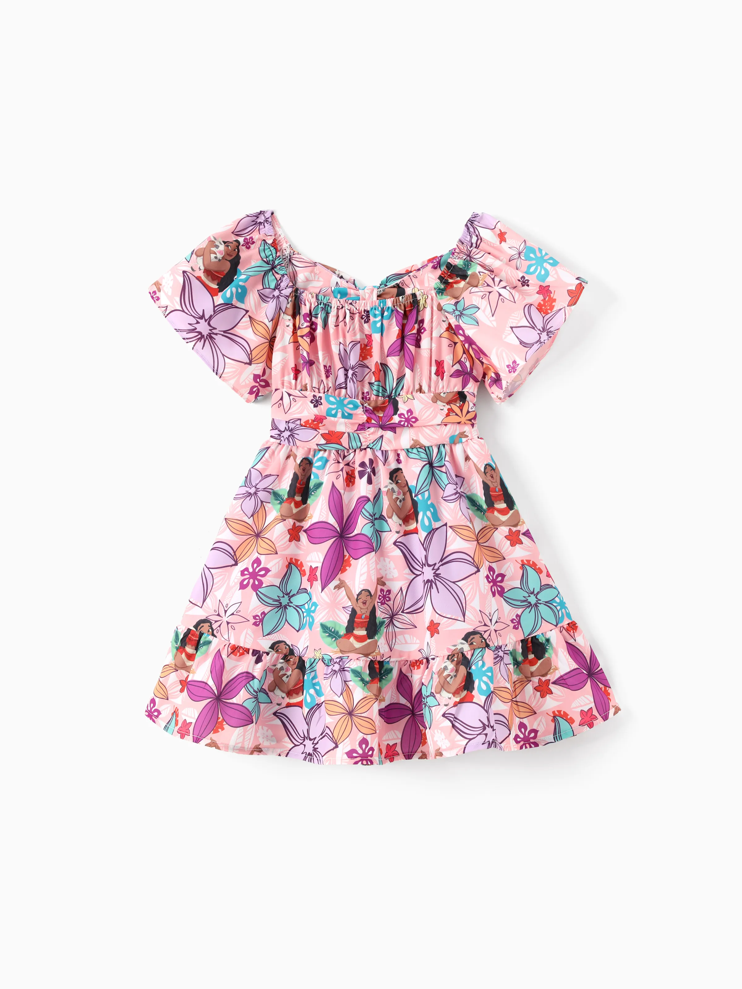 

Disney Princess Toddler Girl 1pc Ariel/Moana Floral Allover Print Bowknot Ruffled sleeves Dress