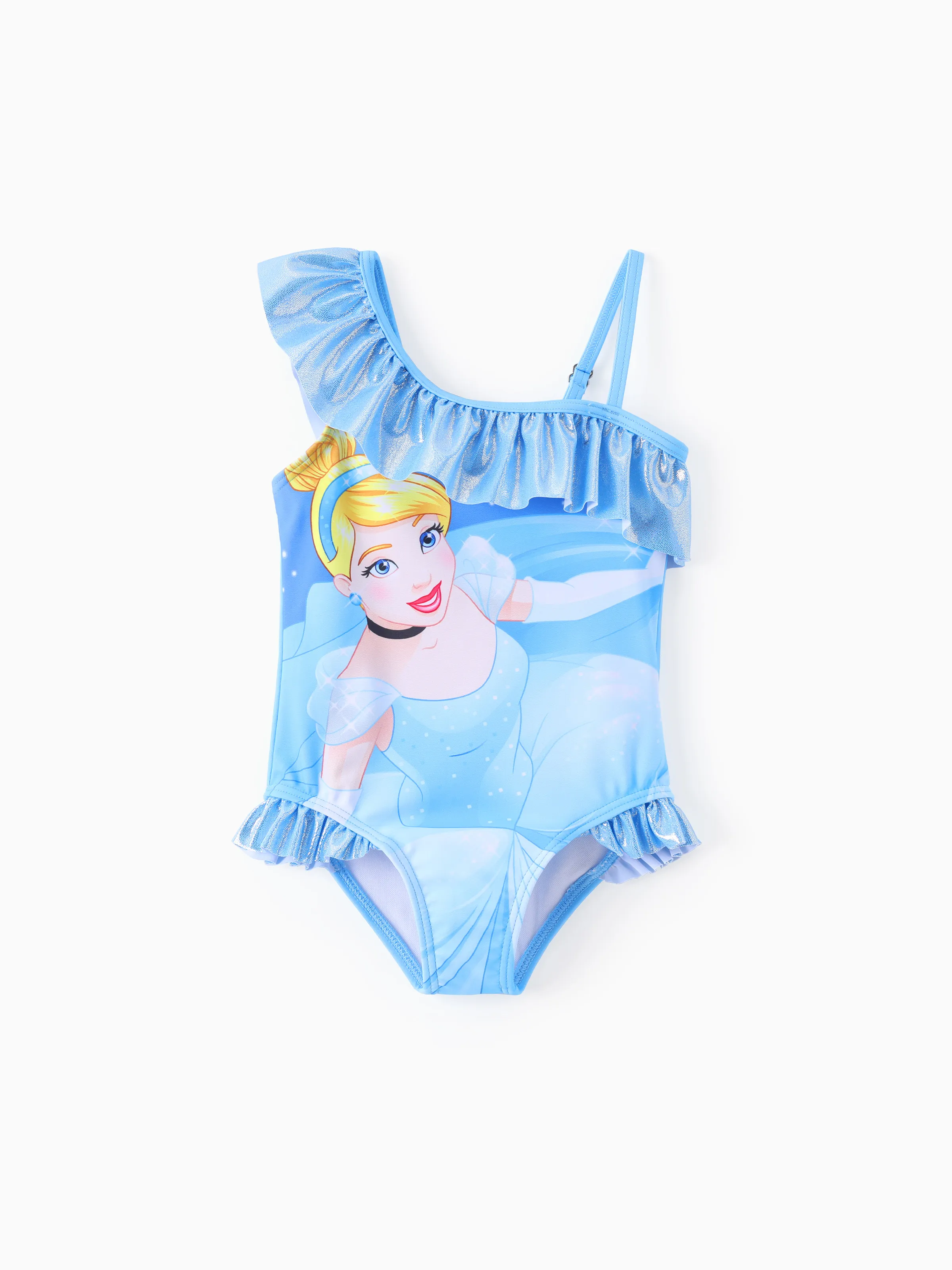 

Disney Princess Toddler Girl 1pc Ariel/Cinderella Pattern Shinning Ruffled Sun Protection Swimsuit