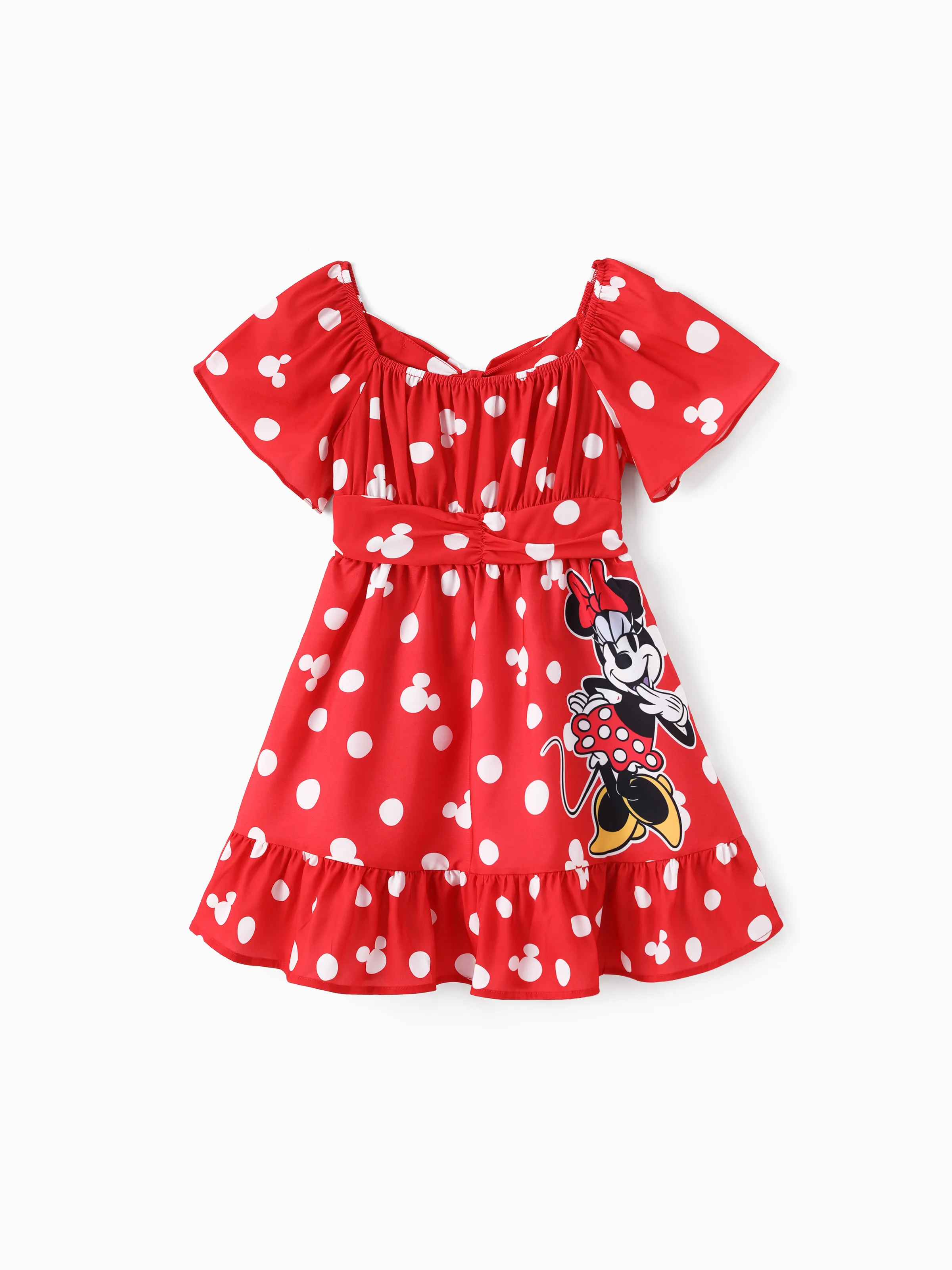 

Disney Mickey and Friends Kid GIrl 1pc Minnie Mouse Floral/Polka dots Bowknot Ruffled sleeves Dress