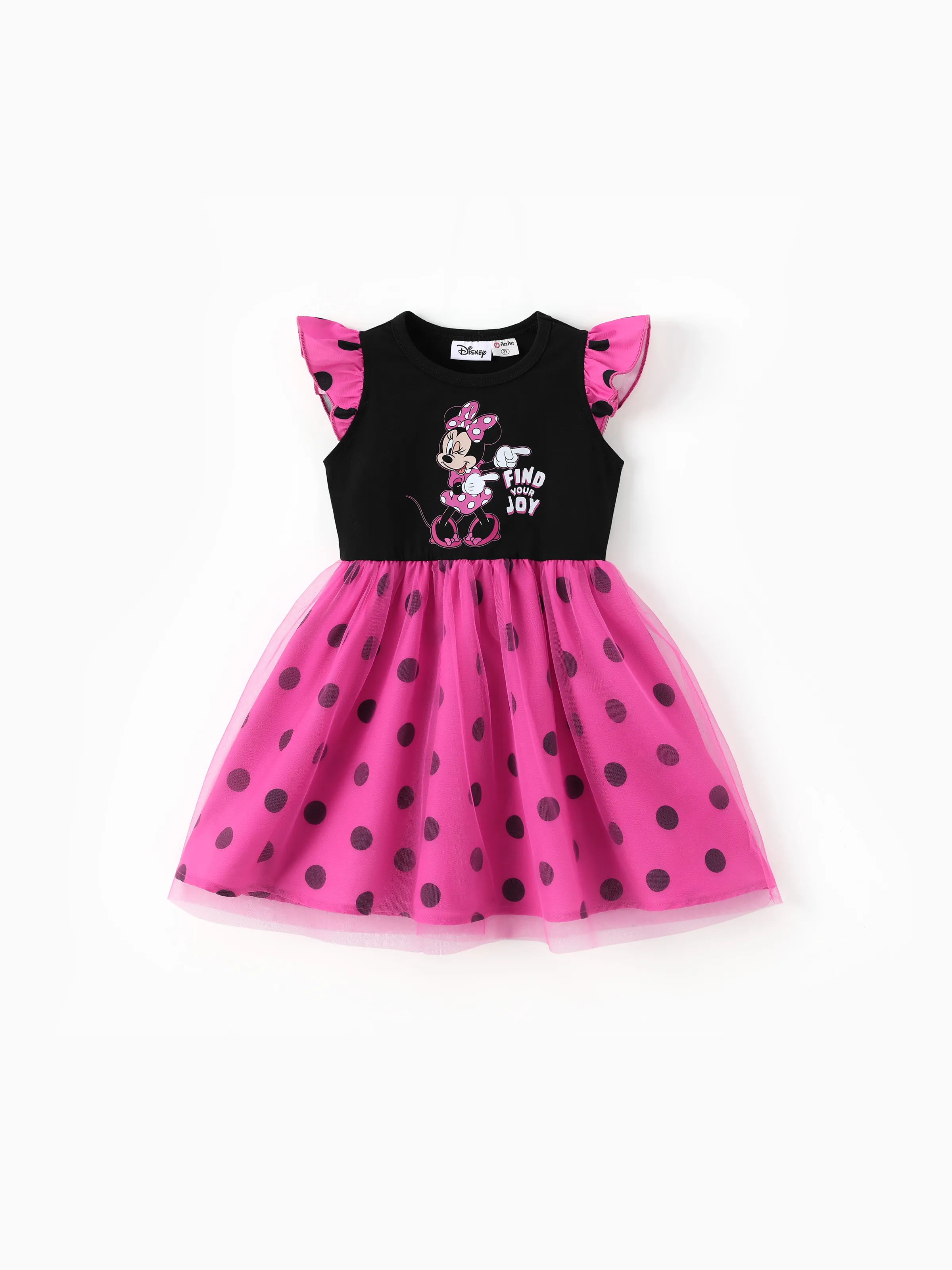 Disney Mickey and Friends Niña Pequeña 1pc Minnie Mouse Vestido de Tul con Mangas con Volantes y Lunares