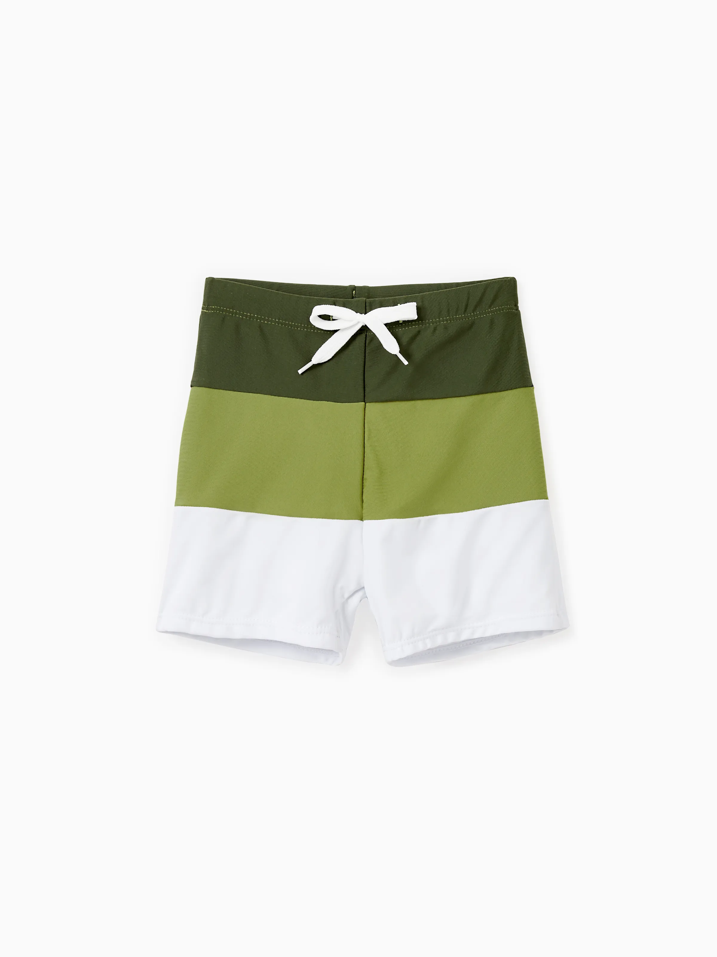 

Family Matching Swimsuits Green & White Color Block Swim Trunks or Textured Ribbed 2-Piece High-Waisted Bikini Summer Beach Swimwear Set