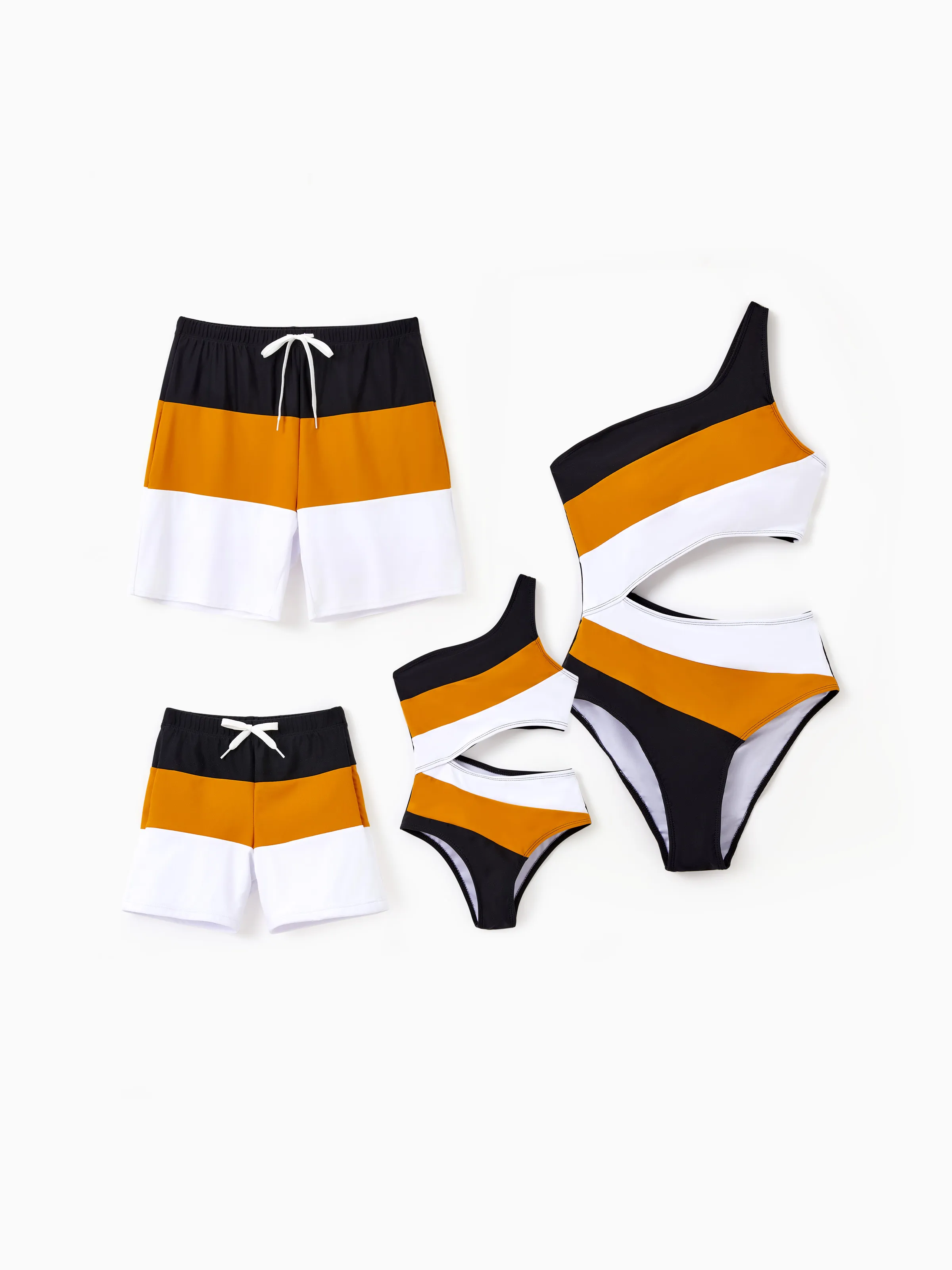 

Family Matching Colorblock Swim Trunks Shorts or Cut Out Waist One-Shoulder One-piece Swimsuit