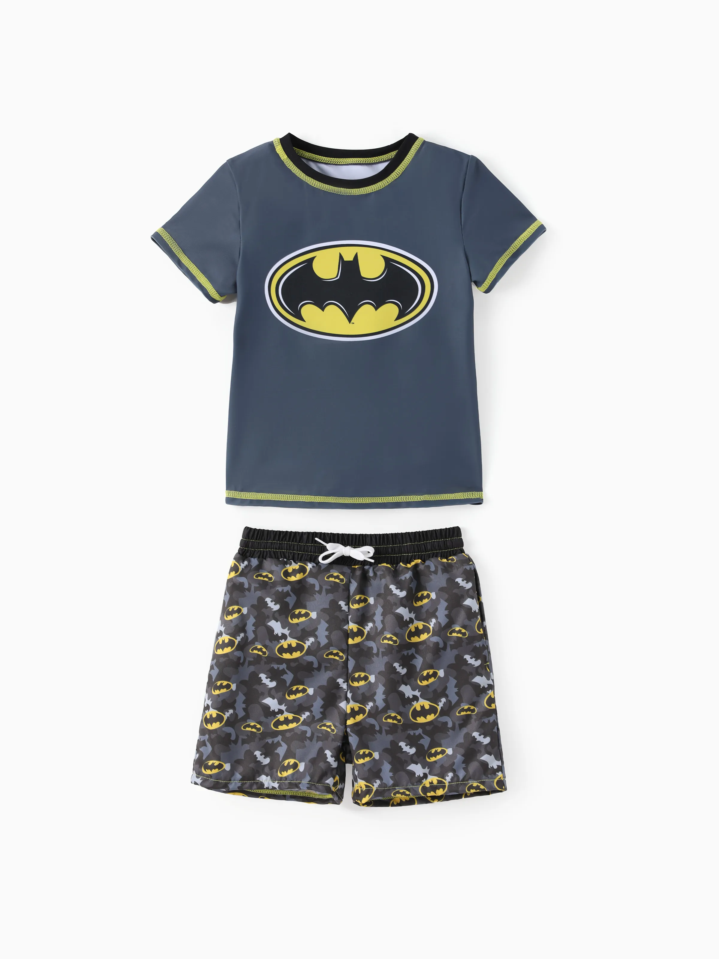 

Justice League Toddler/Kid Boy 2pcs Superman/Batman Logo Allover Print Short-sleeve Top And Trunks Swimsuit