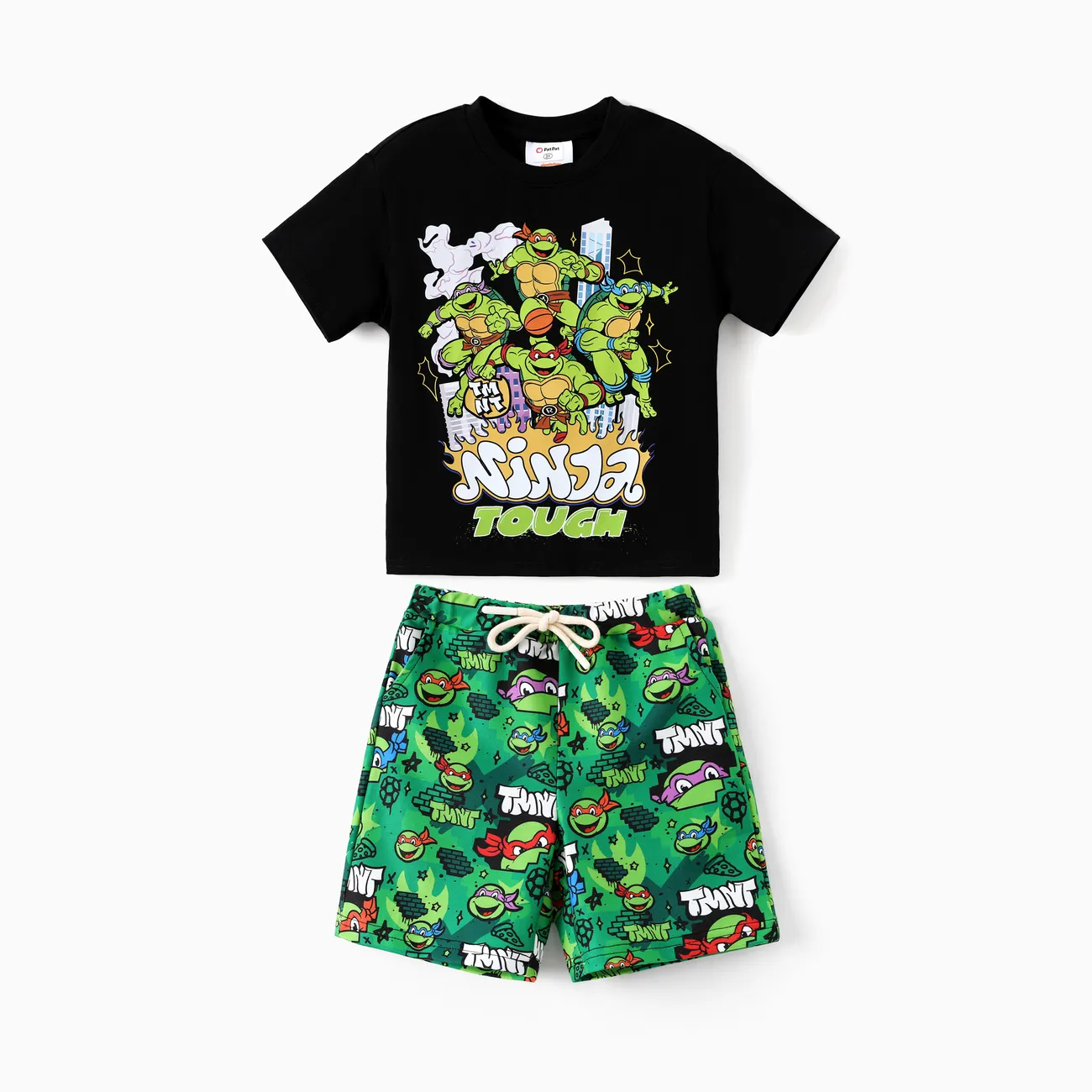 Teenage Mutant Ninja Turtle Toddler/Kid Boy 2pcs Cotton TMNT Character Streetwear Graffiti Print Short-sleeve Top And Shorts Set
