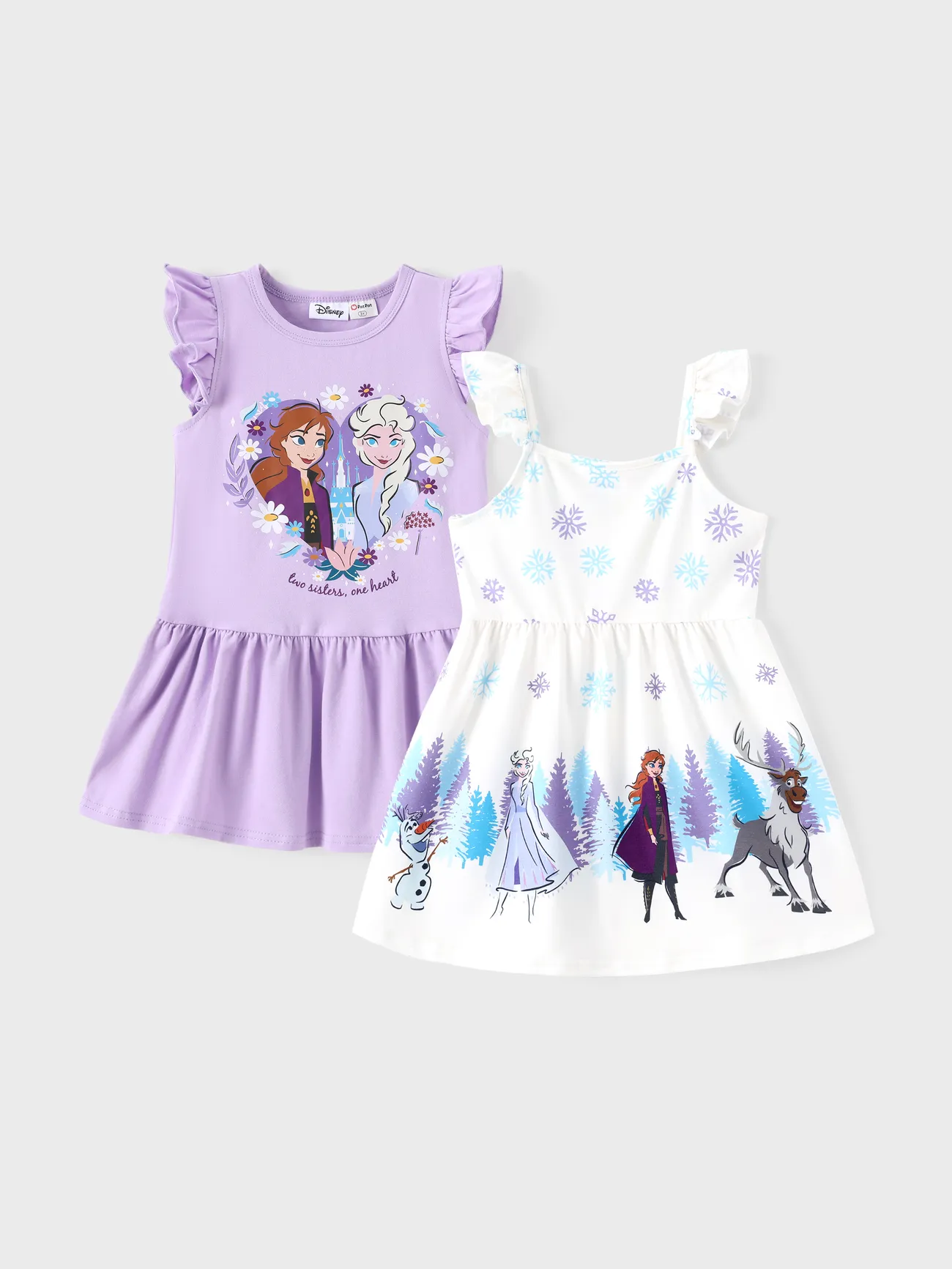 Disney Frozen Toddler Girl 2-Pack Elsa and Anna Snowflake/Floral Print Ruffled Dress