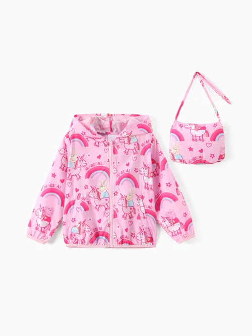 

Peppa Pig Toddler Girl 1pc Rainbow Unicorn Allover Print Zipper Hooded Storage Sun Protection Jacket