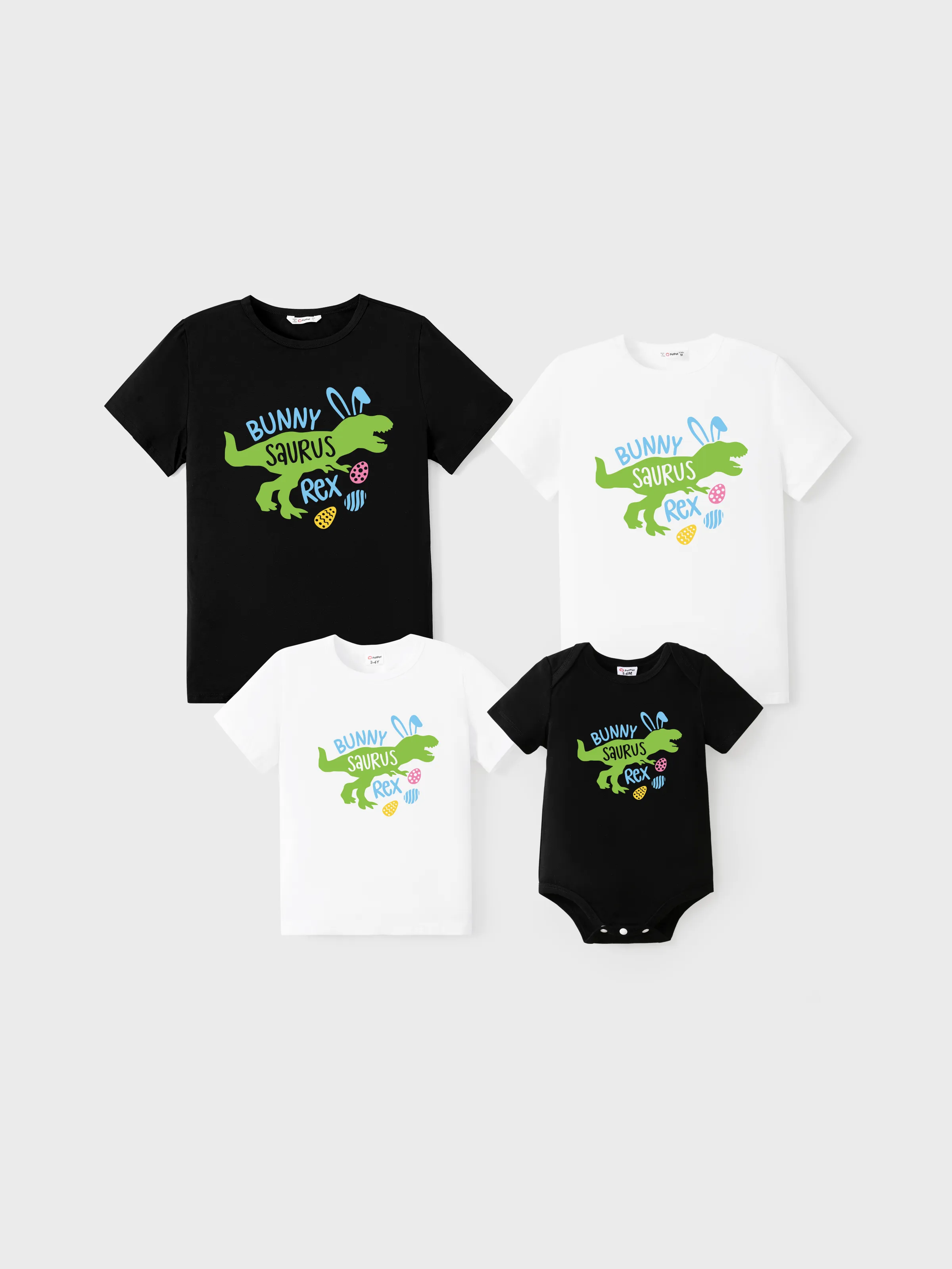 Uovo di Pasqua Famiglia Matching Cotton Tee Dinosauro Stampa Maniche Corte Top