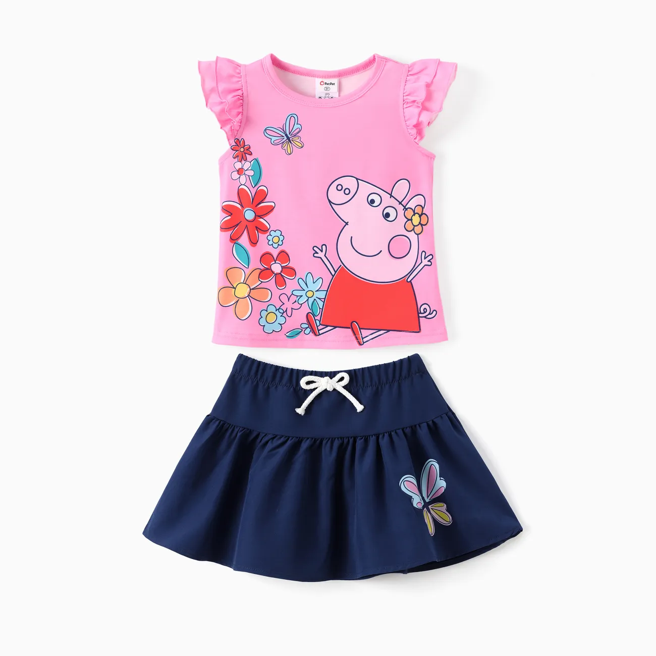 Peppa Pig Toddler Girl 2pc Character Floral Print Ruffle-sleeve Top And Skirt Set