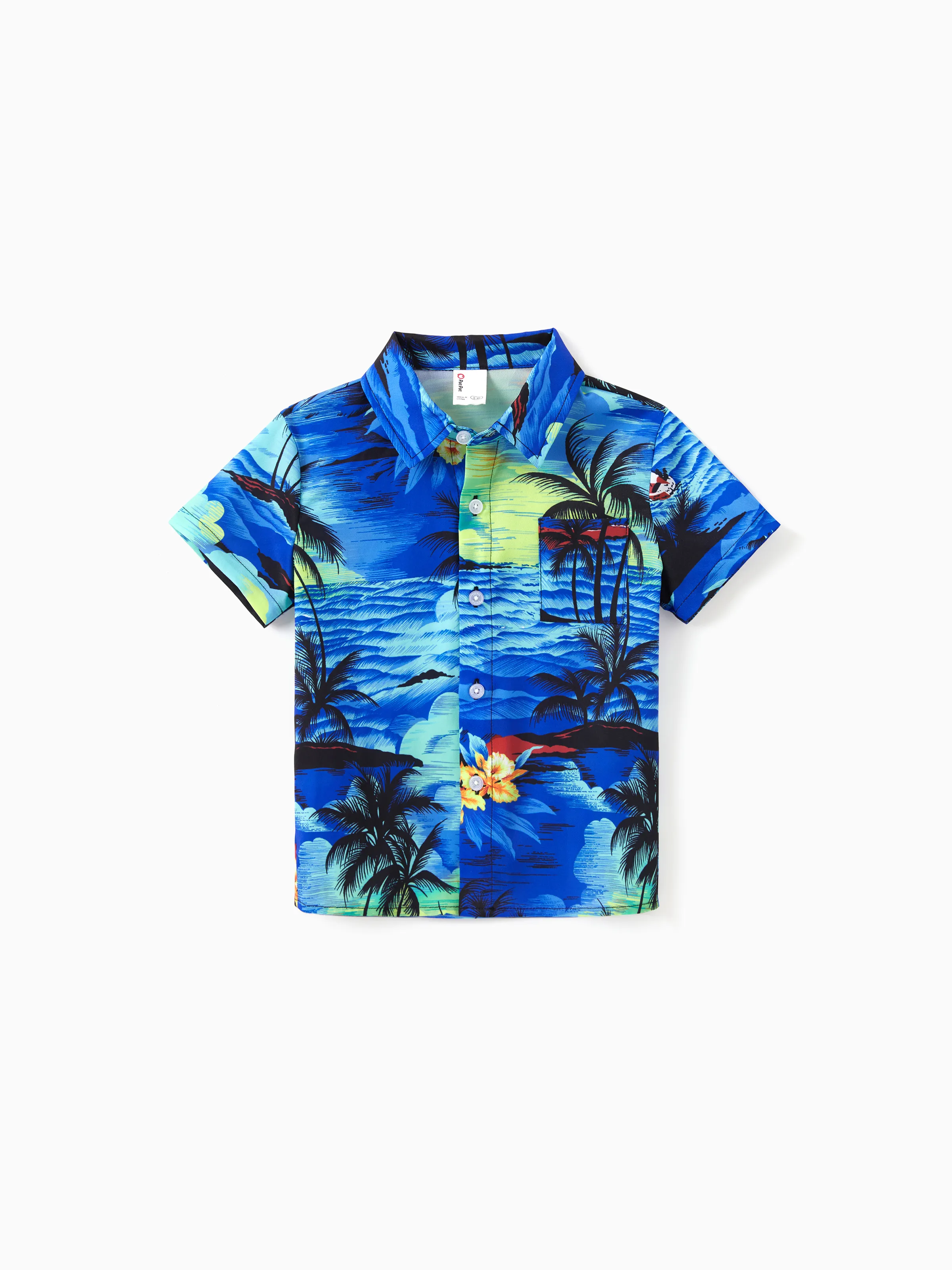 

Matching Family Hawaiian Outfits Tropical Blue Palm Tree Print Shirt / Dress Summer Beach Vacation Coordinated Outfit Set