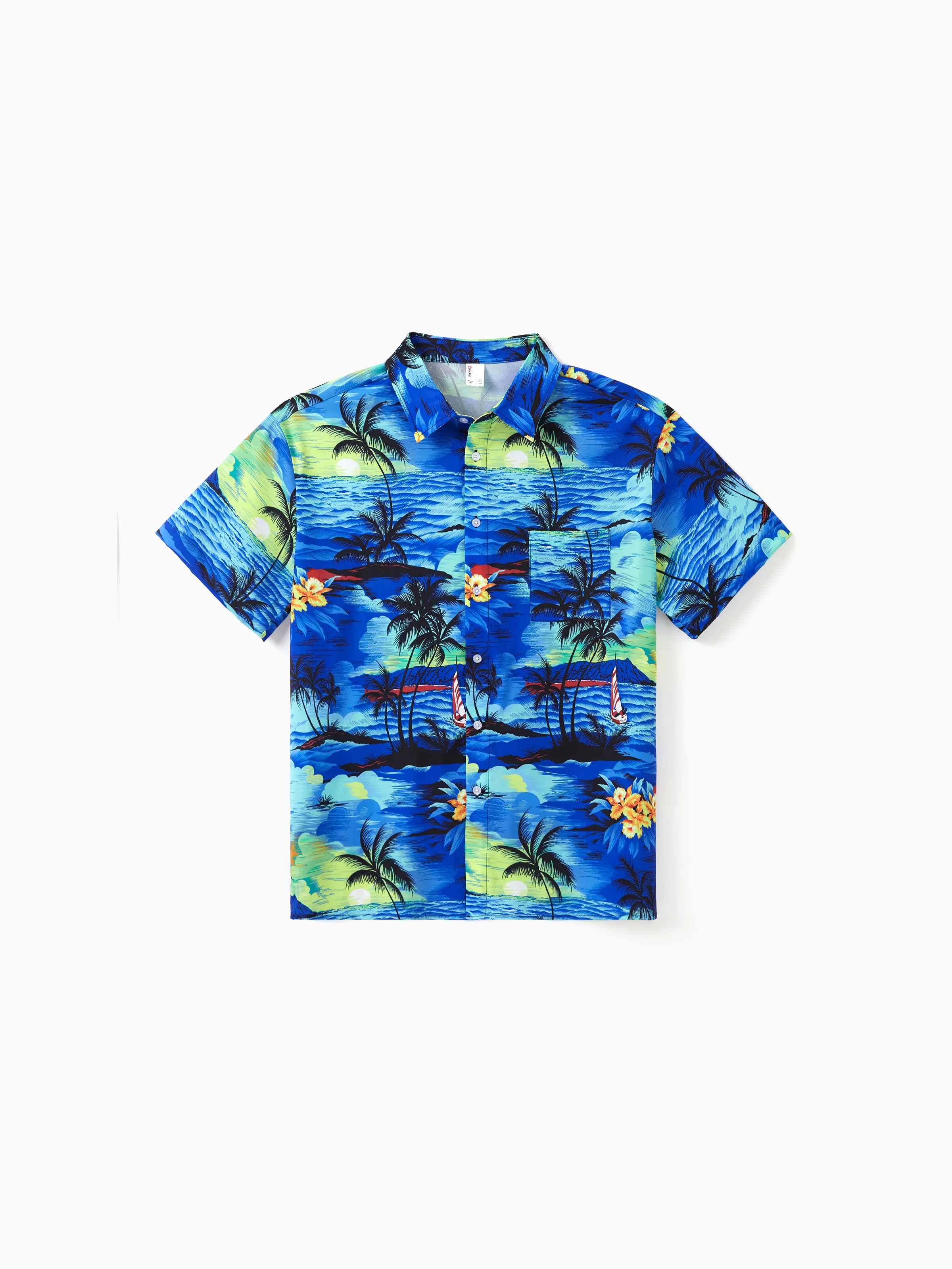 

Matching Family Hawaiian Outfits Tropical Blue Palm Tree Print Shirt / Dress Summer Beach Vacation Coordinated Outfit Set