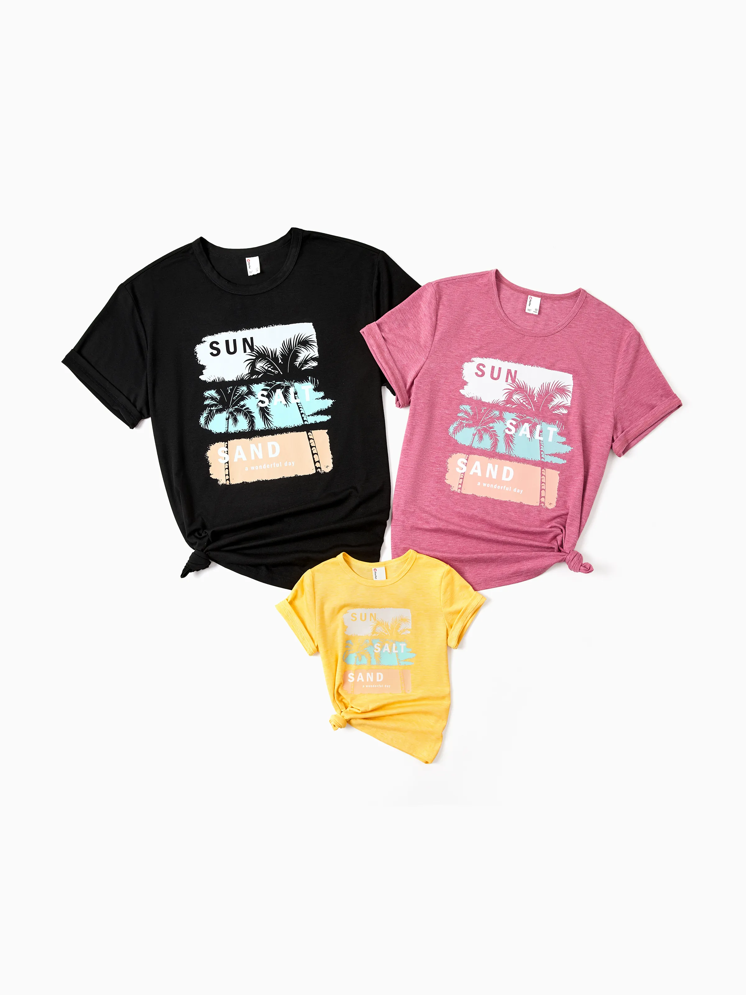 Family Matching Graphic T-Shirts 'Sun Salt Sand' Beach Vibes Summer Short-sleeve Top for Holiday