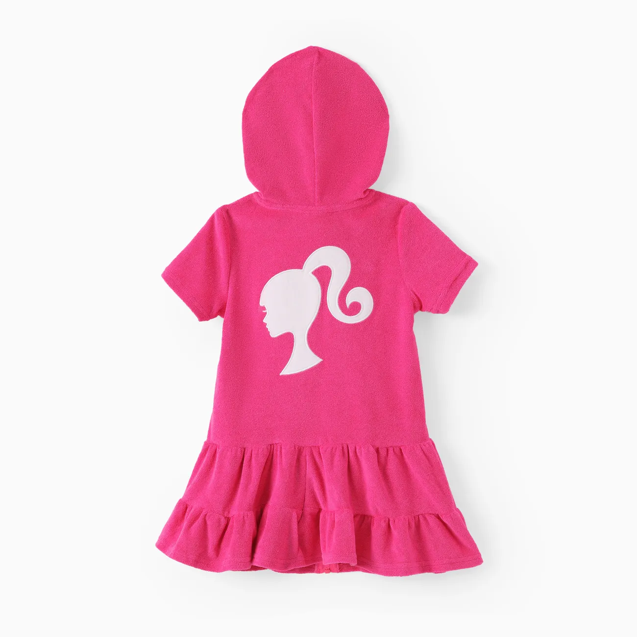 Barbie Toddler/Kid Girl 1pc Cotton Logo Embroidered Hooded Zipper Ruffle-hem Swim Cover-up