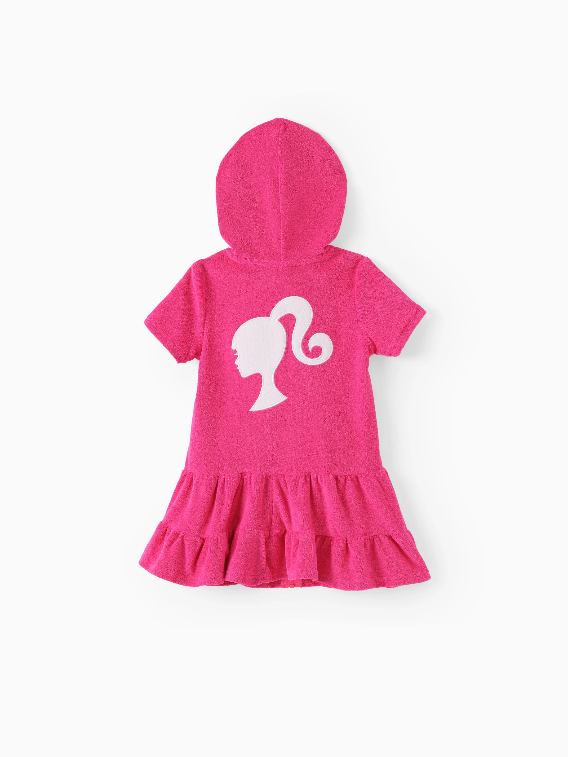 

Barbie Toddler/Kid Girl 1pc Cotton Logo Embroidered Hooded Zipper Ruffle-hem Swim Cover-up